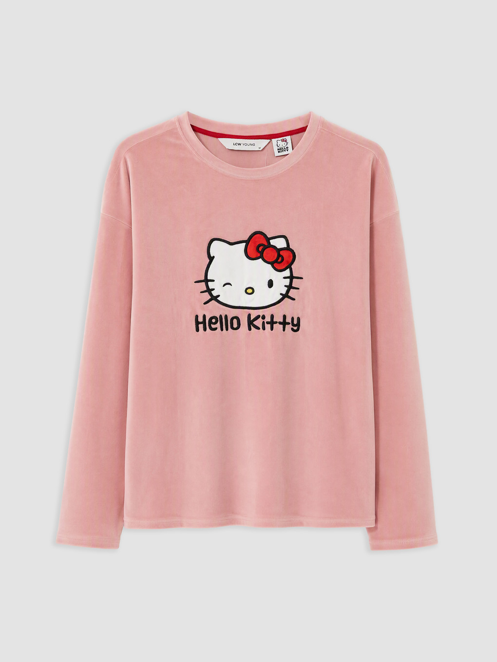 Pembe Hello Kitty Kadın Kadife Pijama Takım-5
