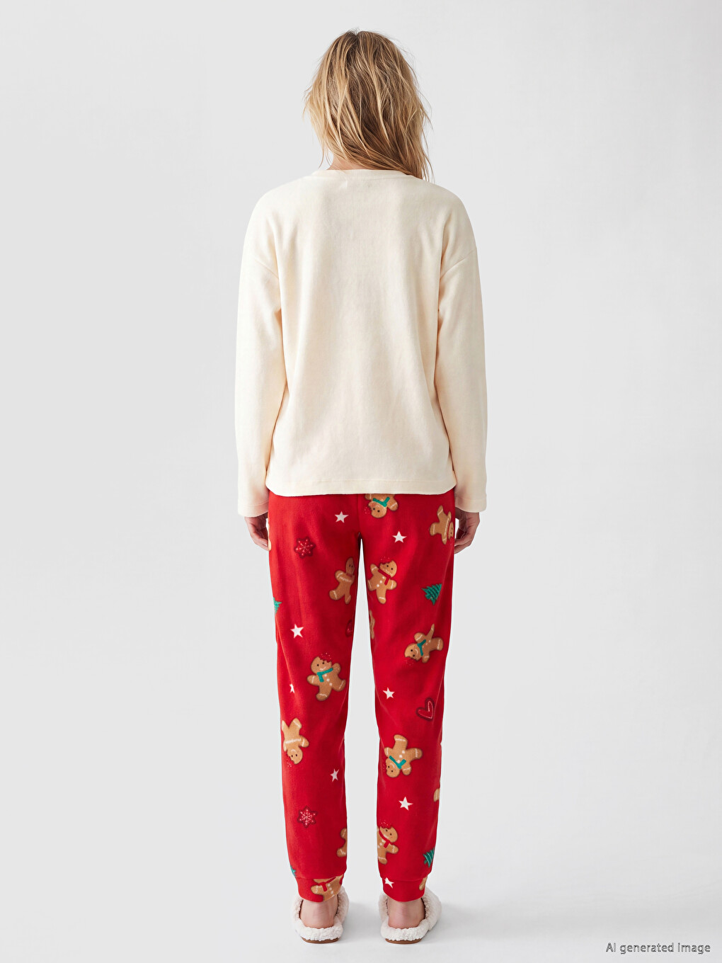 Kırmızı Yılbaşı Temalı Kadın Polar Pijama Takım-3