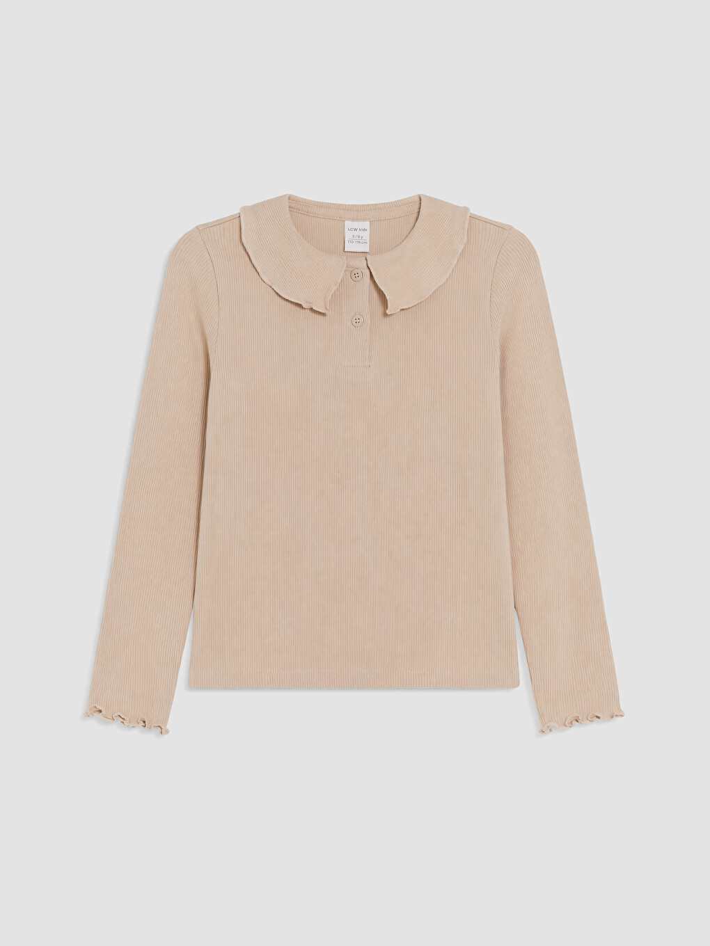 Peter Pan Collar Long Sleeve Ribbed Girls' T-shirt