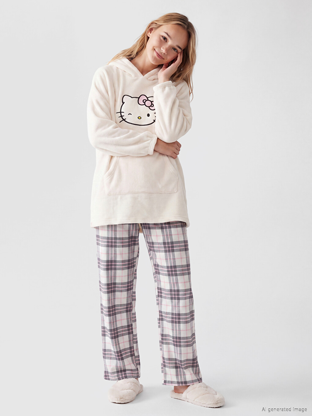 Hello Kitty Embroidered Women's Plush Pyjamas Top-1