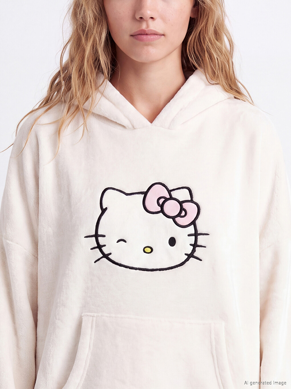 Hello Kitty Embroidered Women's Plush Pyjamas Top-2