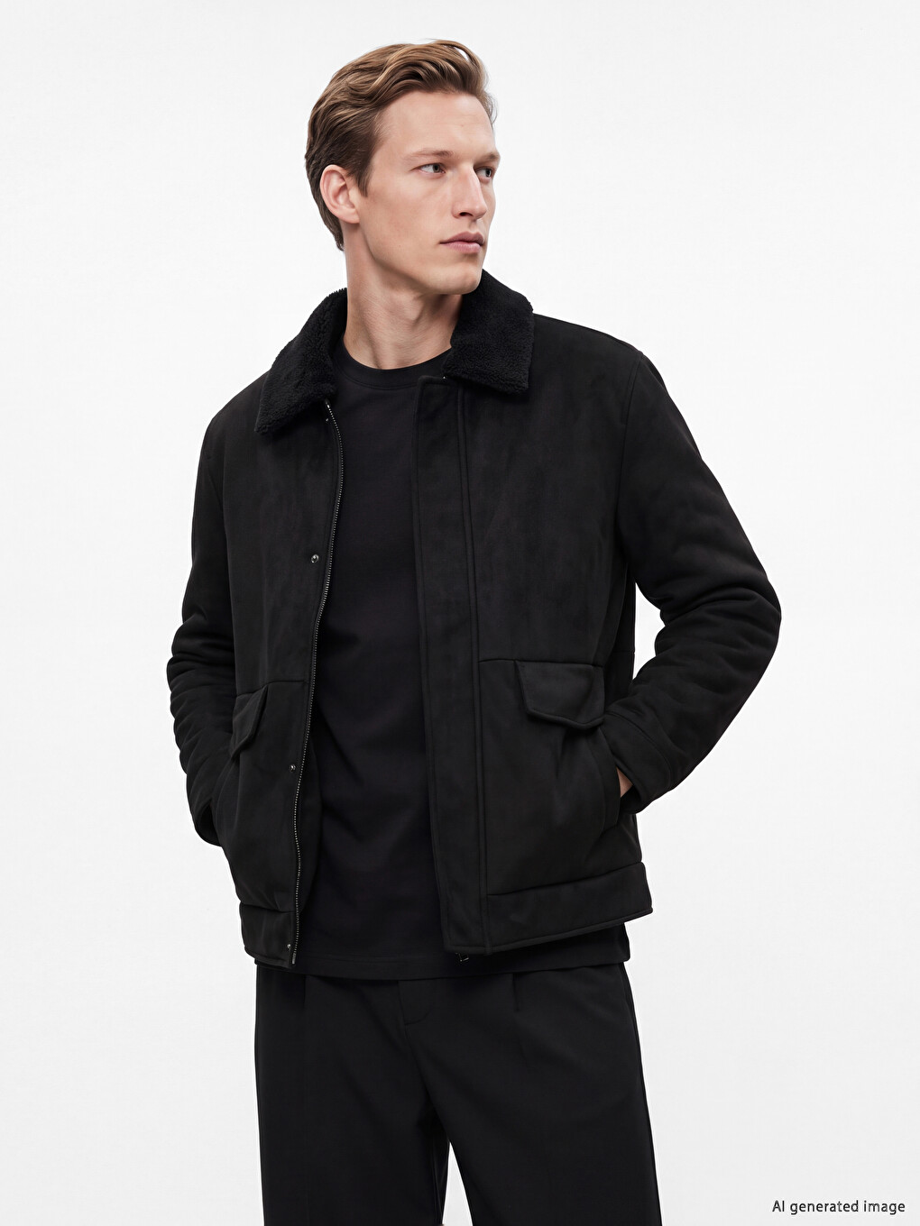 Standard Fit Fur Collar Men's Suede Coat