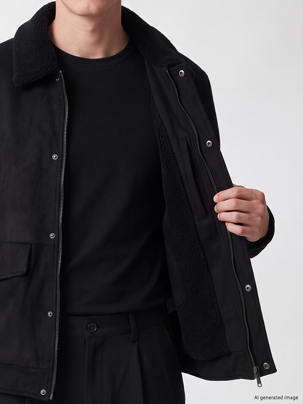 Standard Fit Fur Collar Men's Suede Coat-3