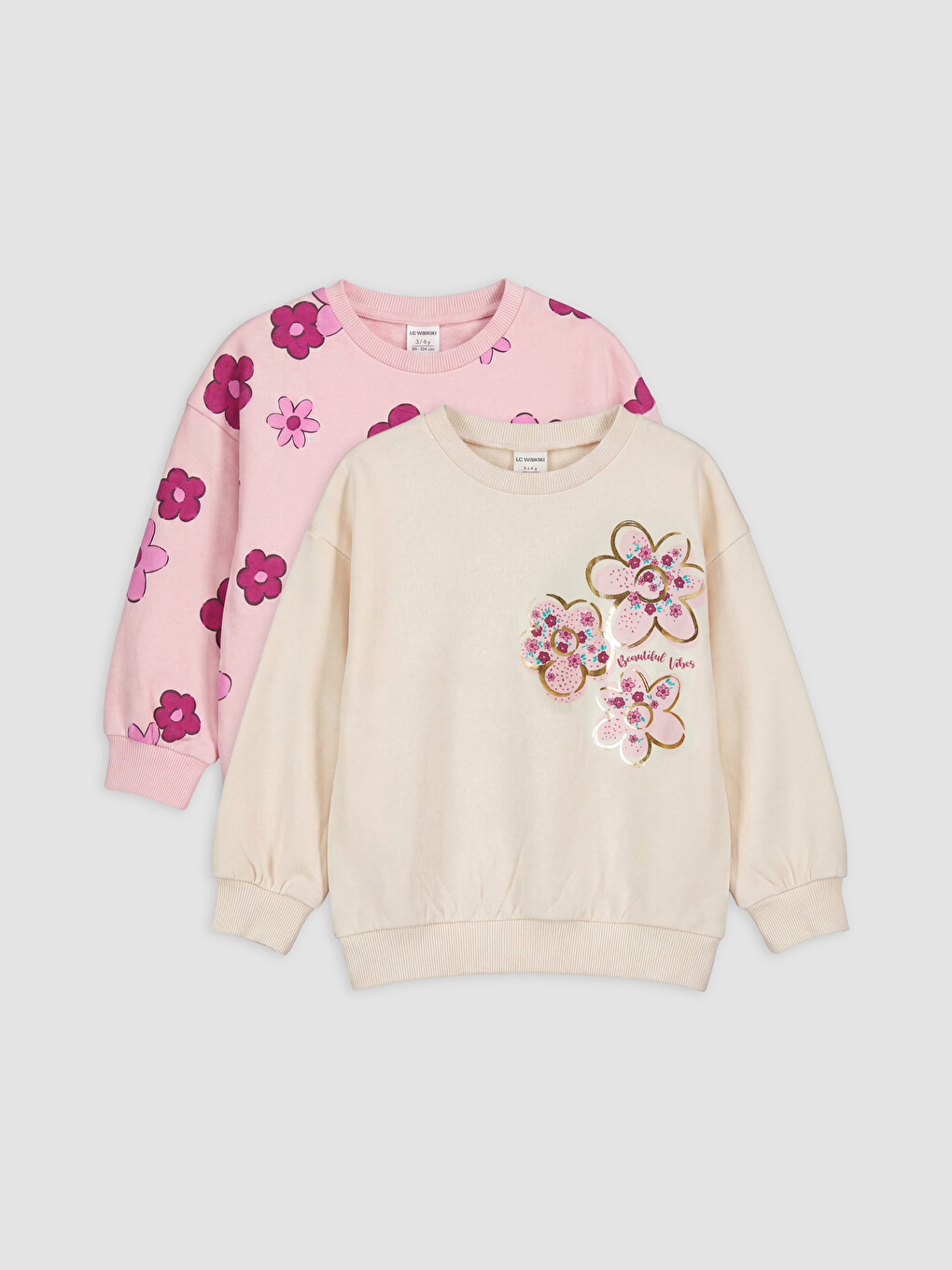 Ekru Çiçekli Kız Çocuk 2'li Sweatshirt