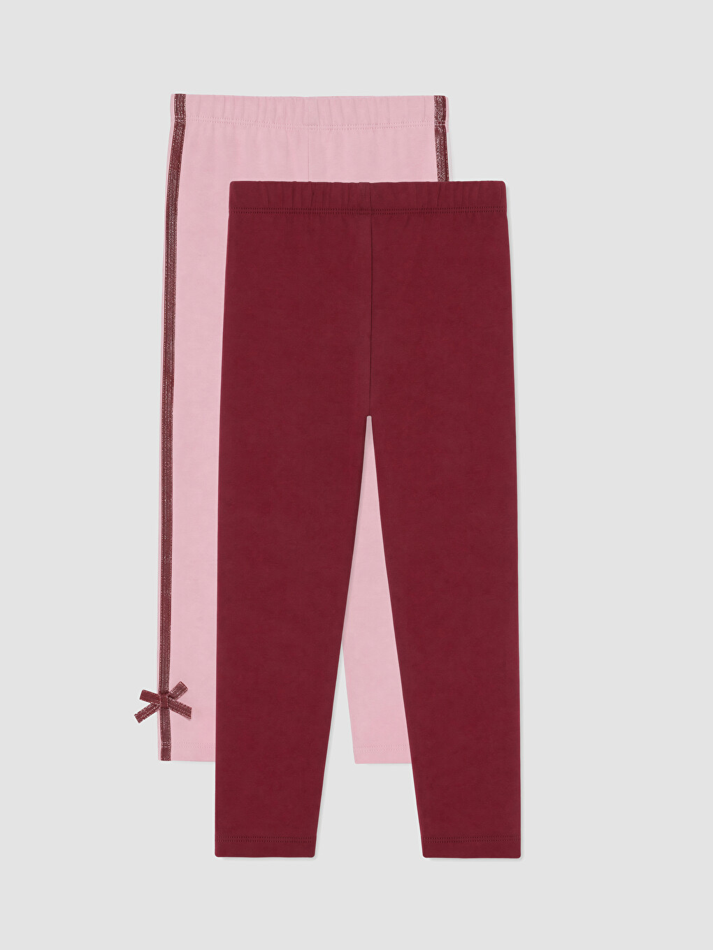 Pembe Beli Lastikli Kız Çocuk Uzun Tayt 2'li