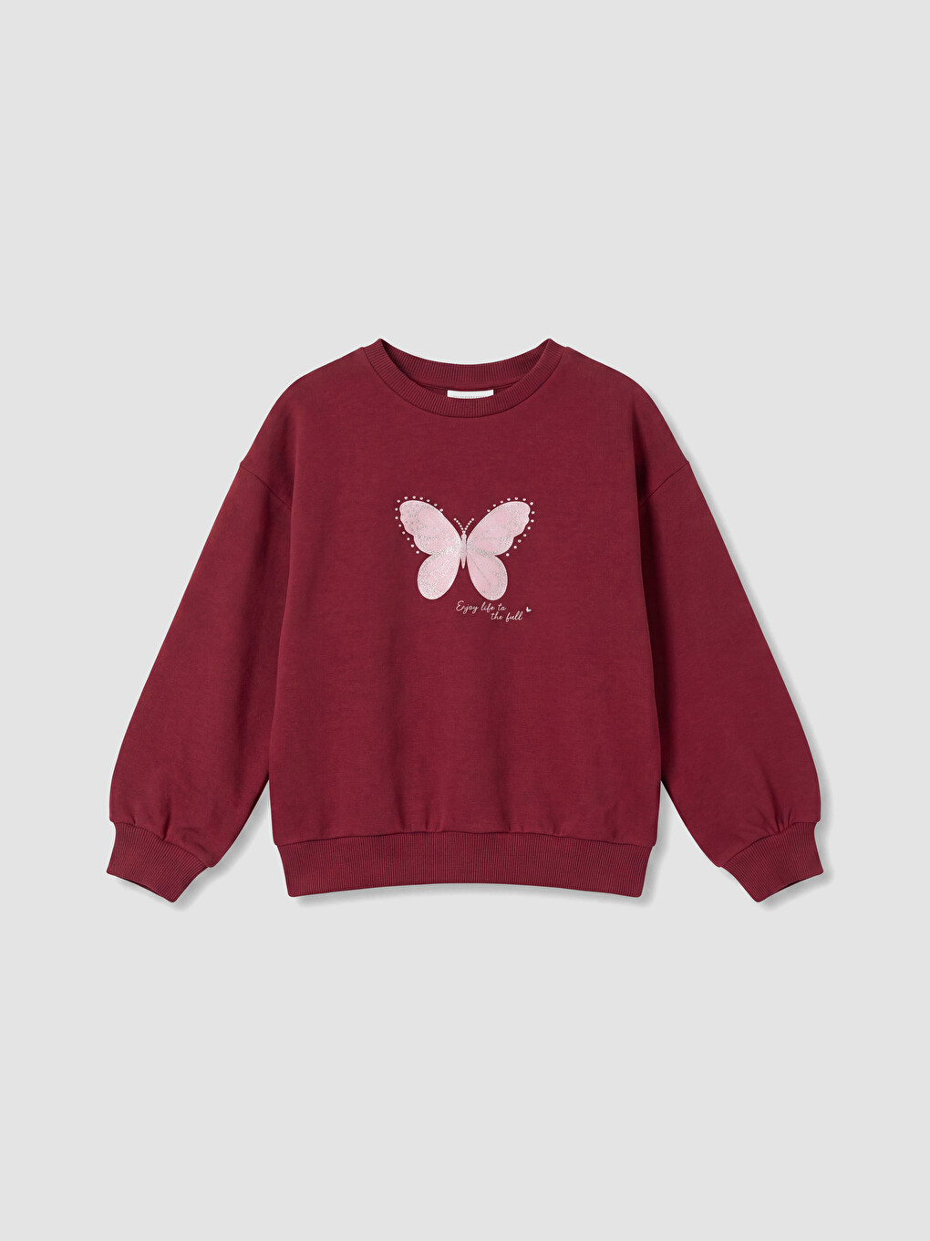 Bordo Fiyonklu Baskılı Kız Çocuk Sweatshirt 2'li-1