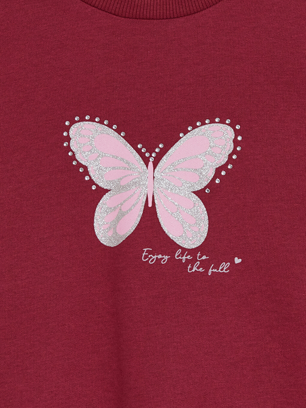 Bordo Fiyonklu Baskılı Kız Çocuk Sweatshirt 2'li-2