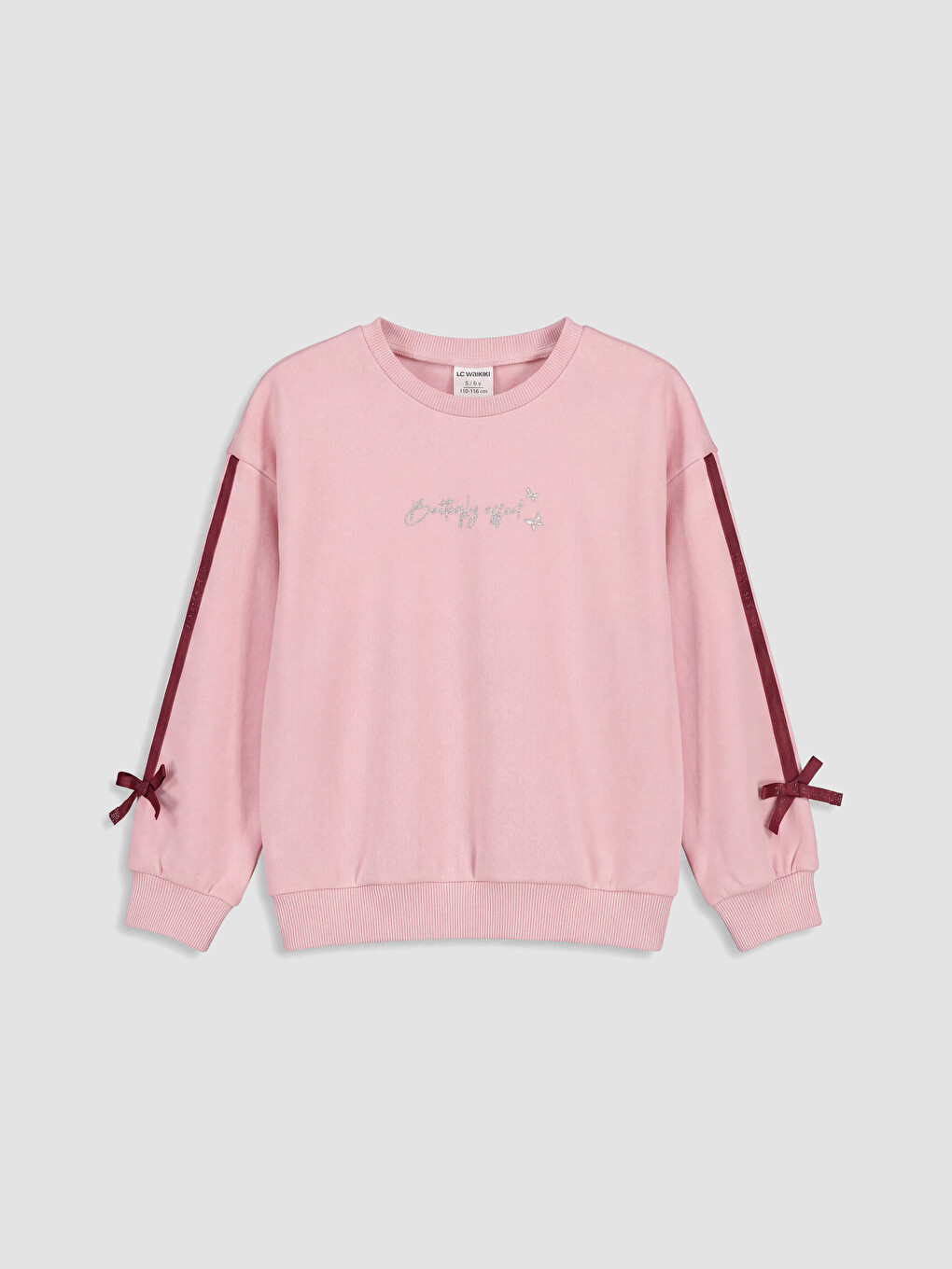Bordo Fiyonklu Baskılı Kız Çocuk Sweatshirt 2'li-4