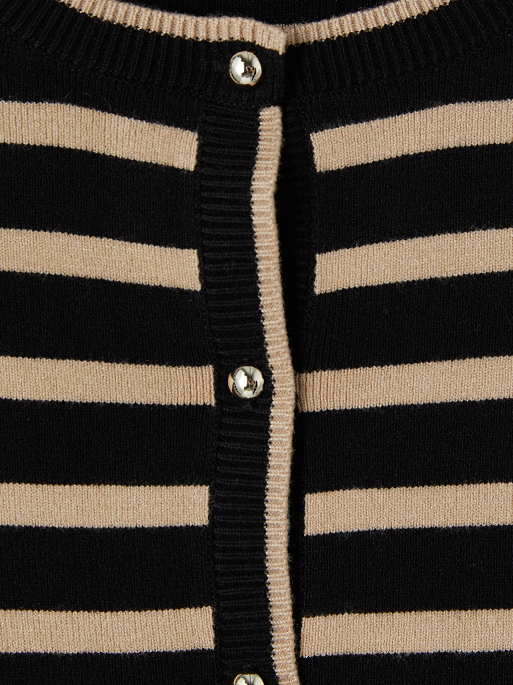 Siyah Bisiklet Yaka Çizgili Kadın Triko Hırka-5
