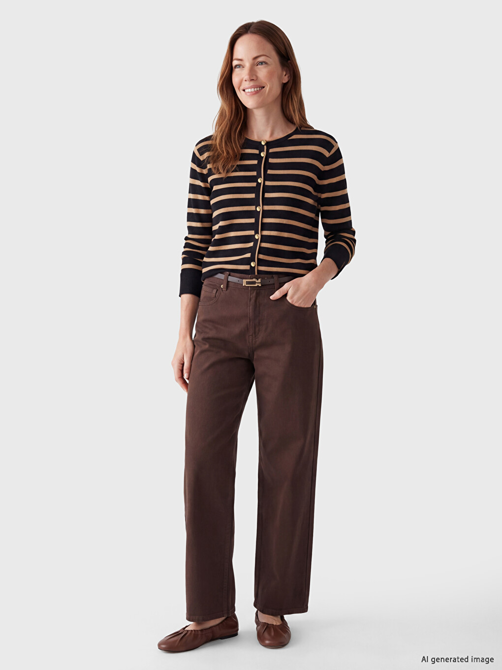 Crew Neck Striped Women's Knitwear Cardigan-1