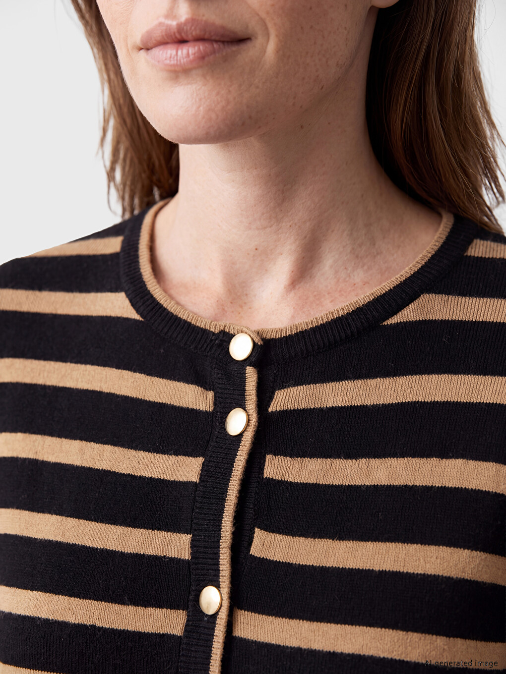 Crew Neck Striped Women's Knitwear Cardigan-2