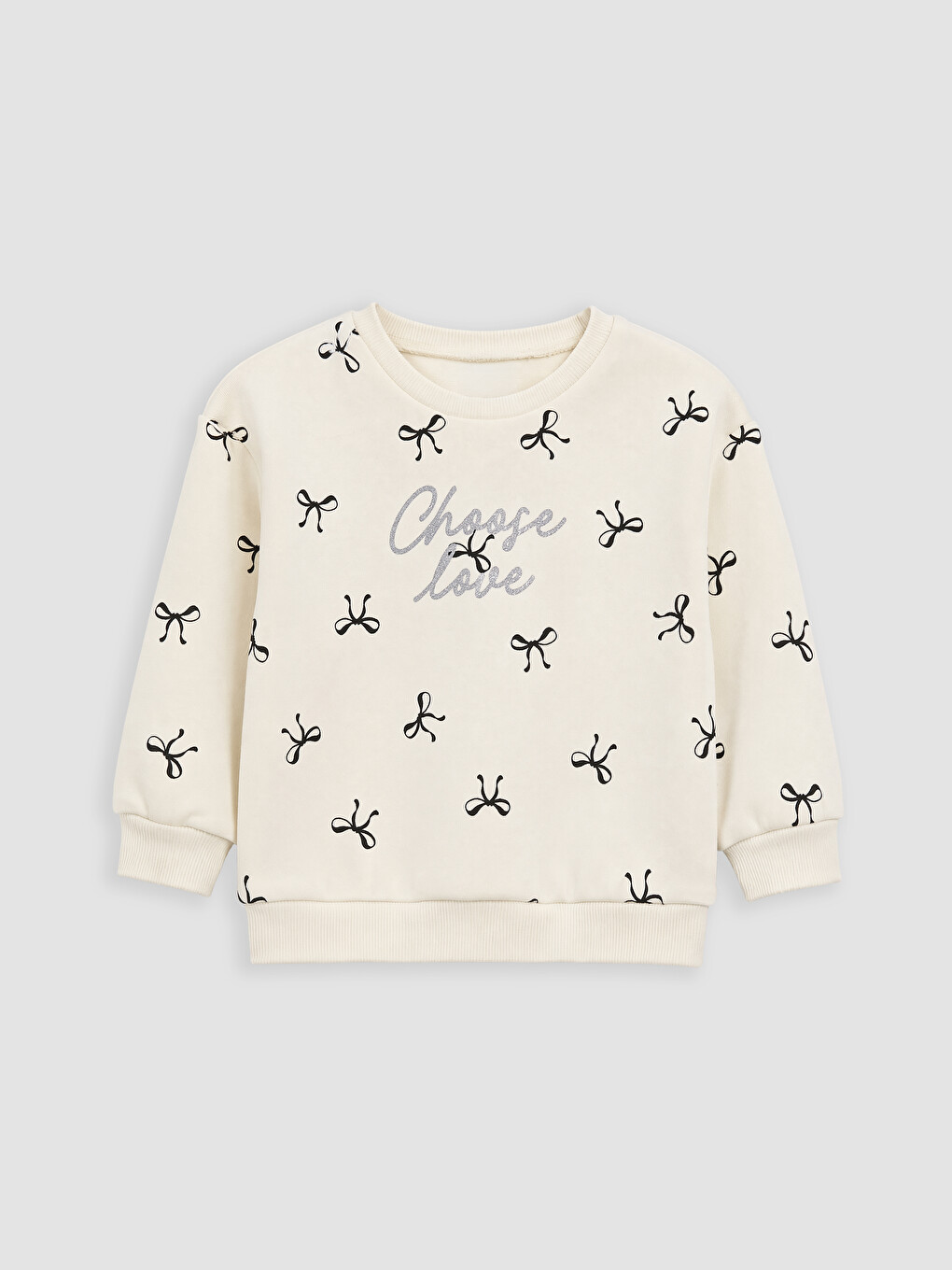 Ekru Fiyonk Baskılı Kız Çocuk Kalın Sweatshirt