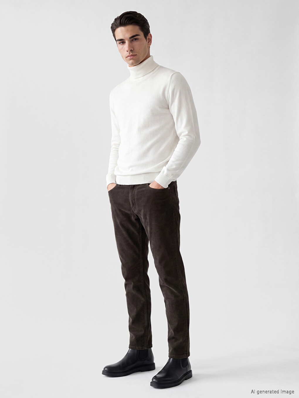 Pantaloni Din Catifea Cu Croială Standard Pentru Bărbați-1