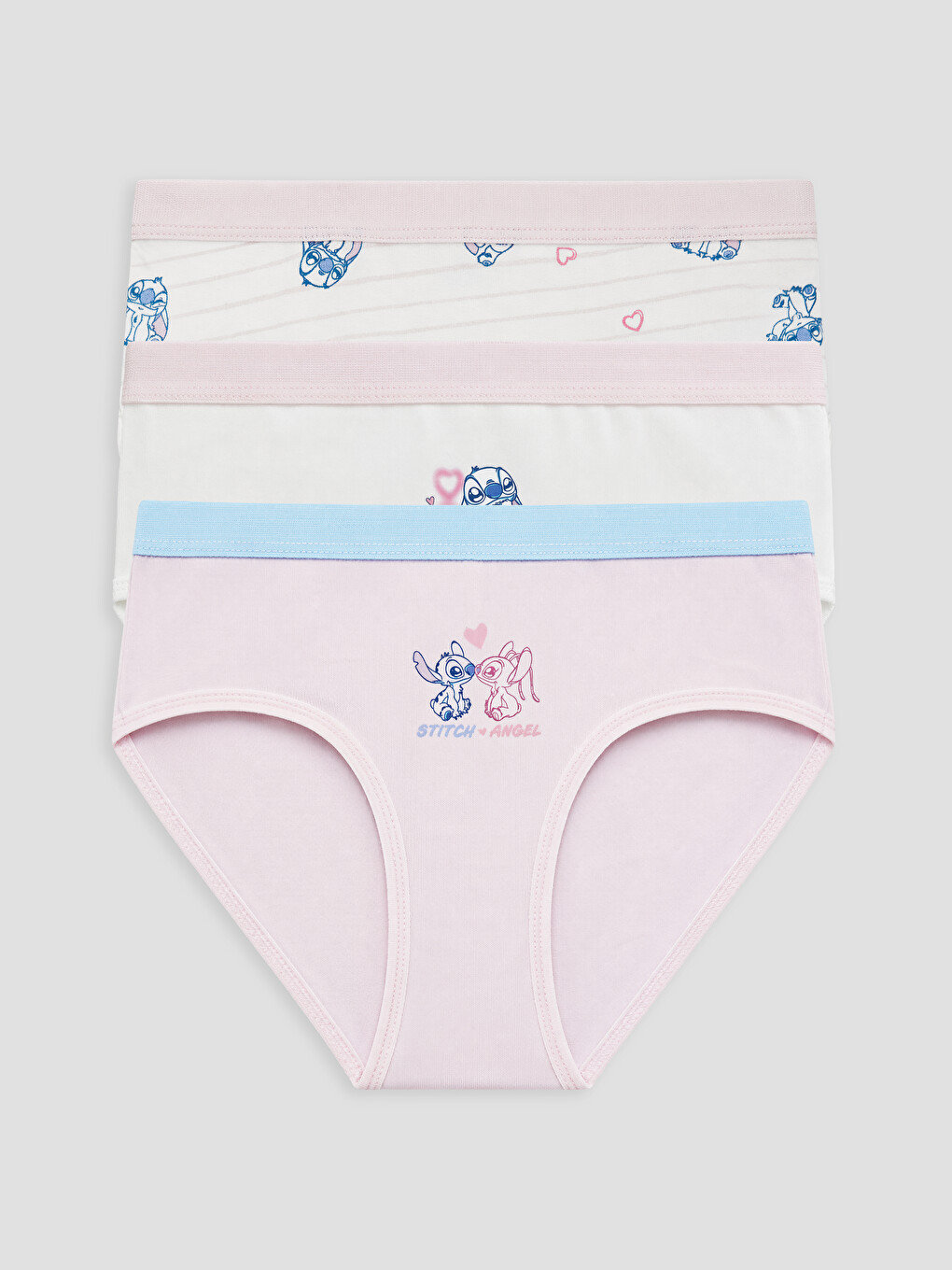 Ekru Stitch ve Angel Baskılı Kız Çocuk Külot 3'lü-4