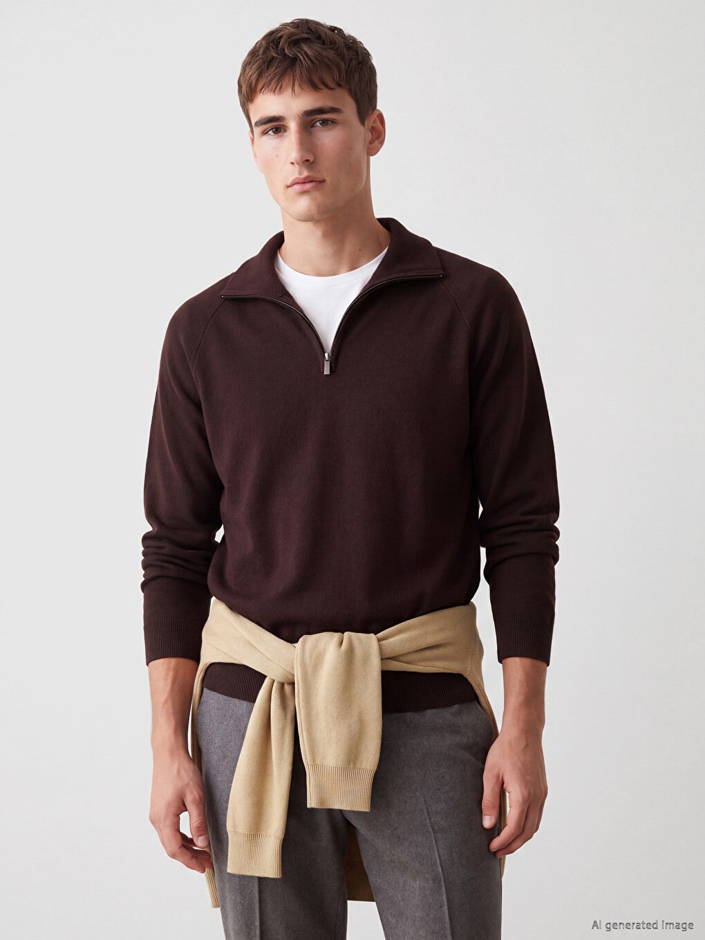 Zippered Polo Collar Men's Knitwear Sweater