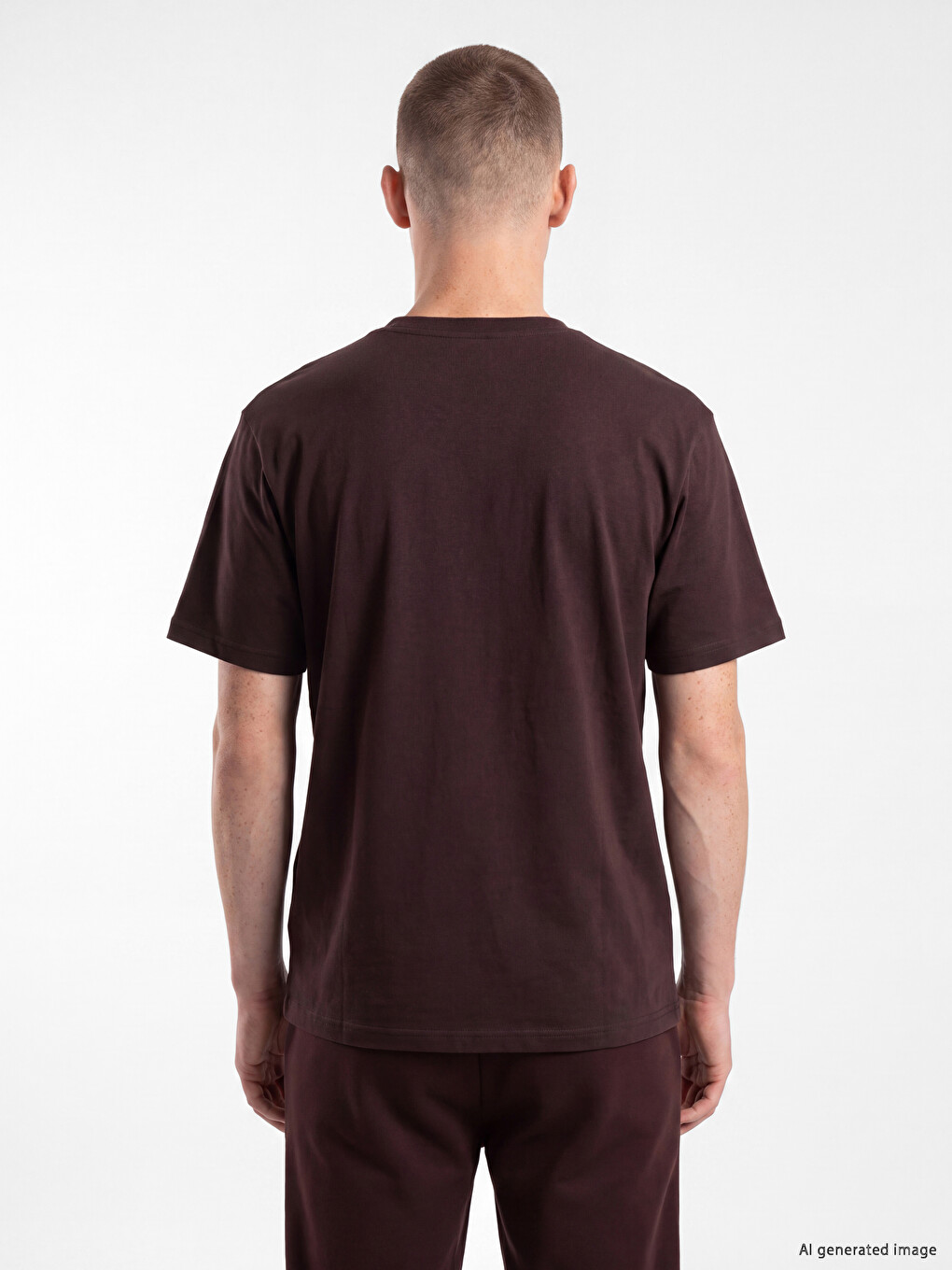 Bordo Bisiklet Yaka Nakışlı Erkek Tişört-3