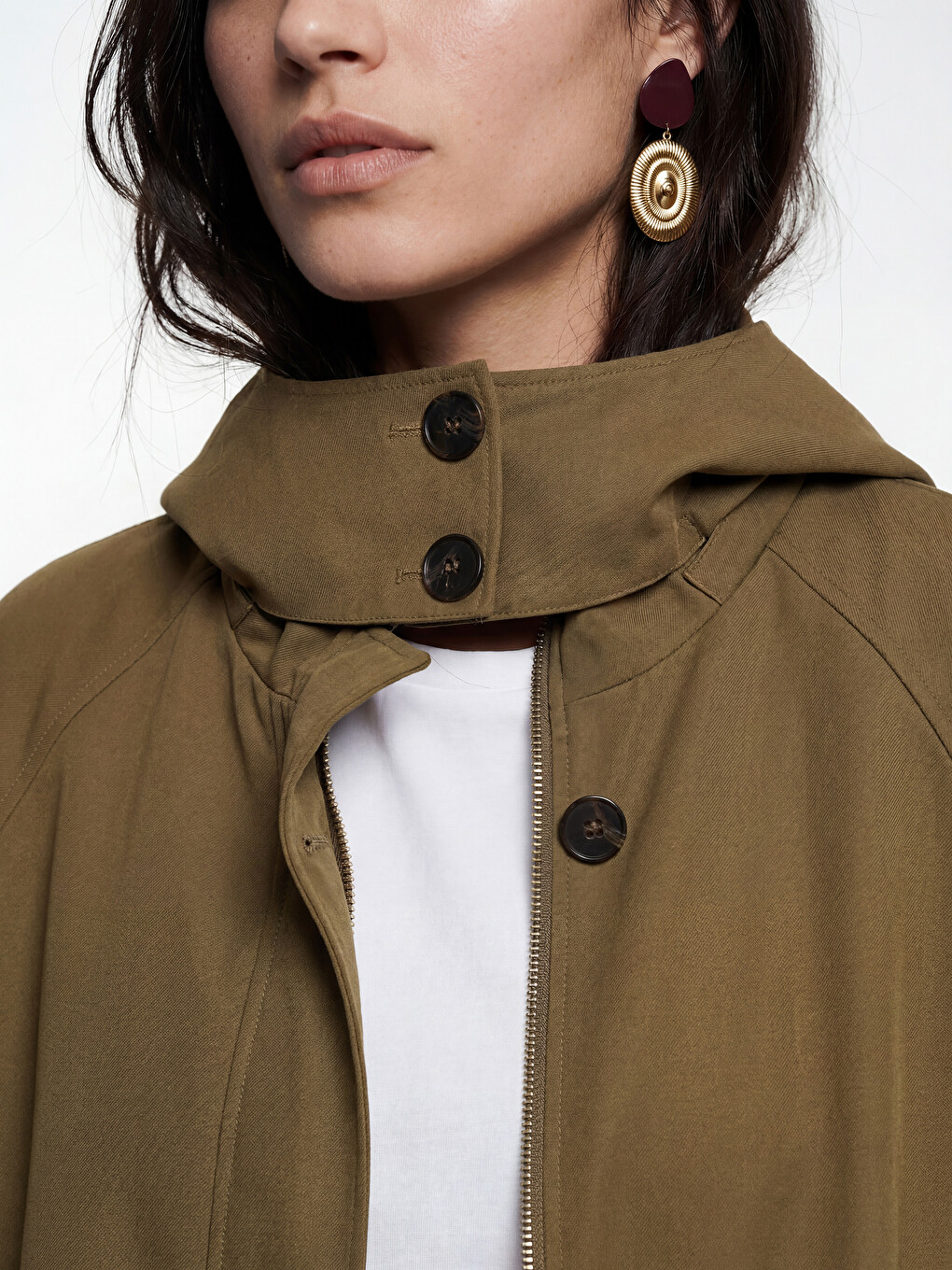 Bej Kapüşonlu Oversize Kadın Ceket-2