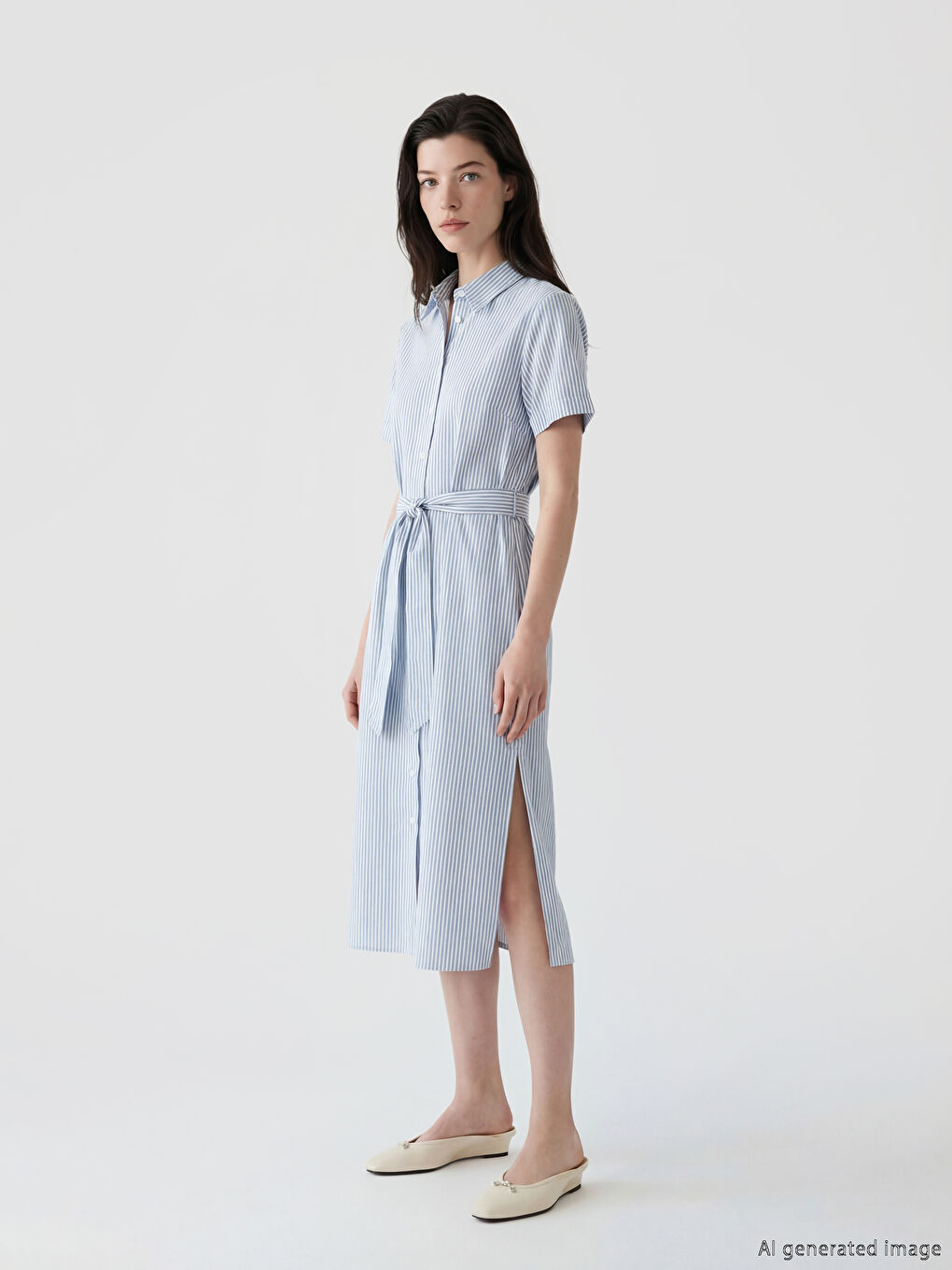 Полосатое платье-рубашка А-силуэта из поплина-1