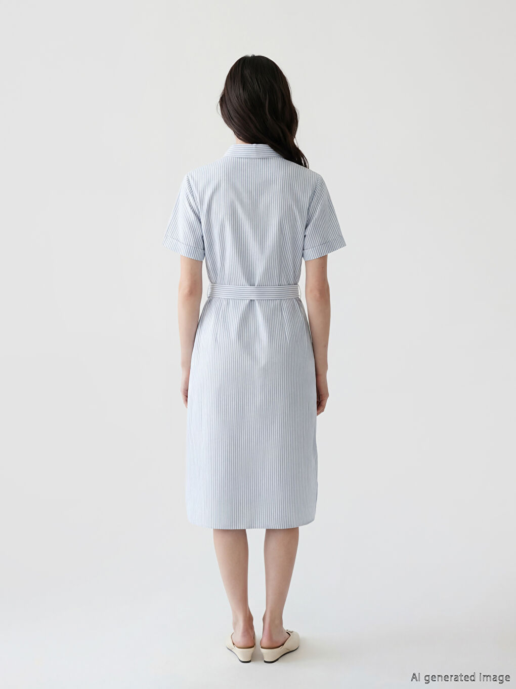 Полосатое платье-рубашка А-силуэта из поплина-2