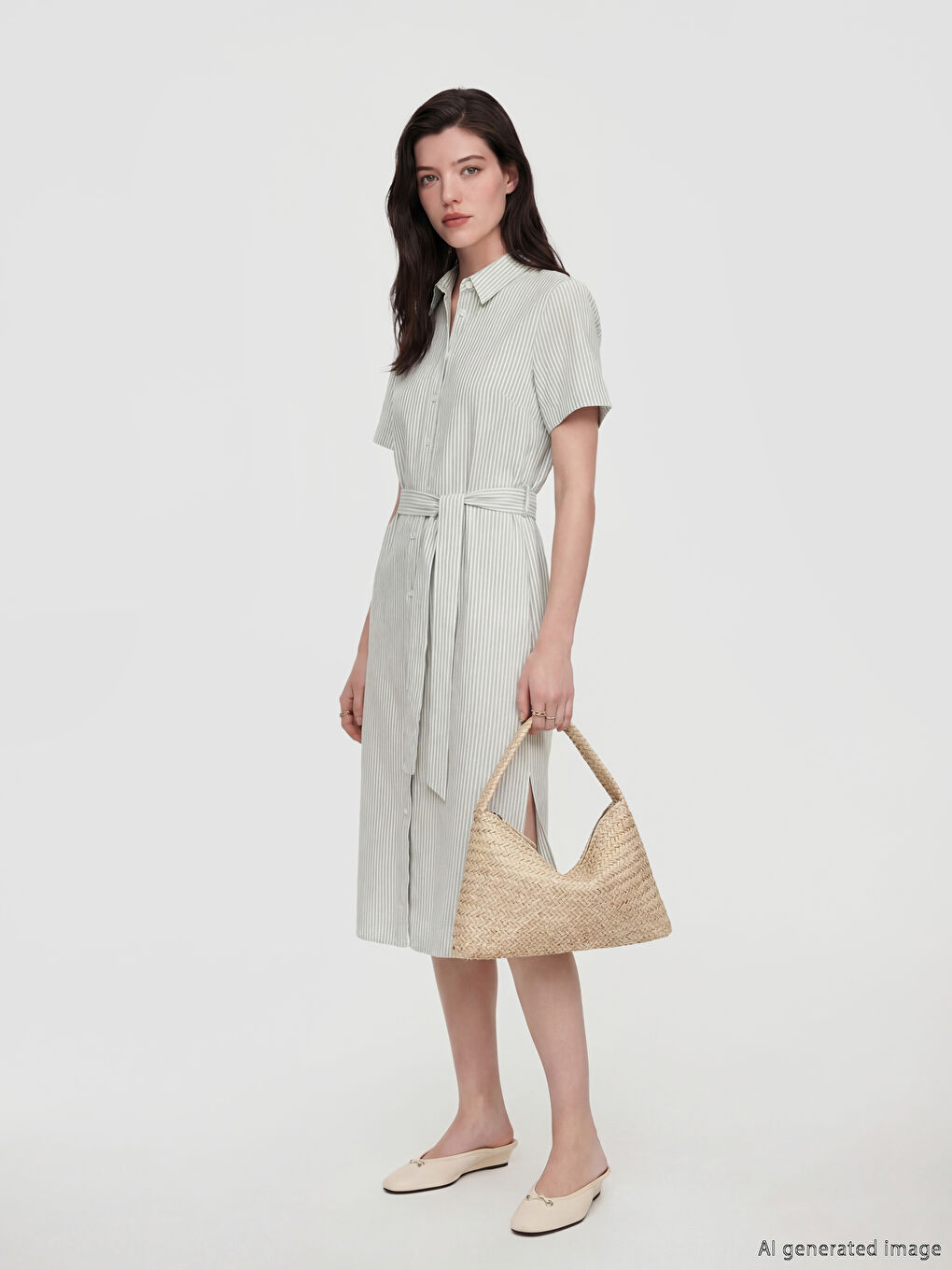 Полосатое платье-рубашка А-силуэта из поплина