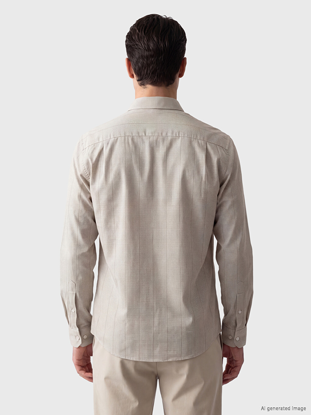Bej Regular Fit Çizgili Gabardin Erkek Gömlek-2