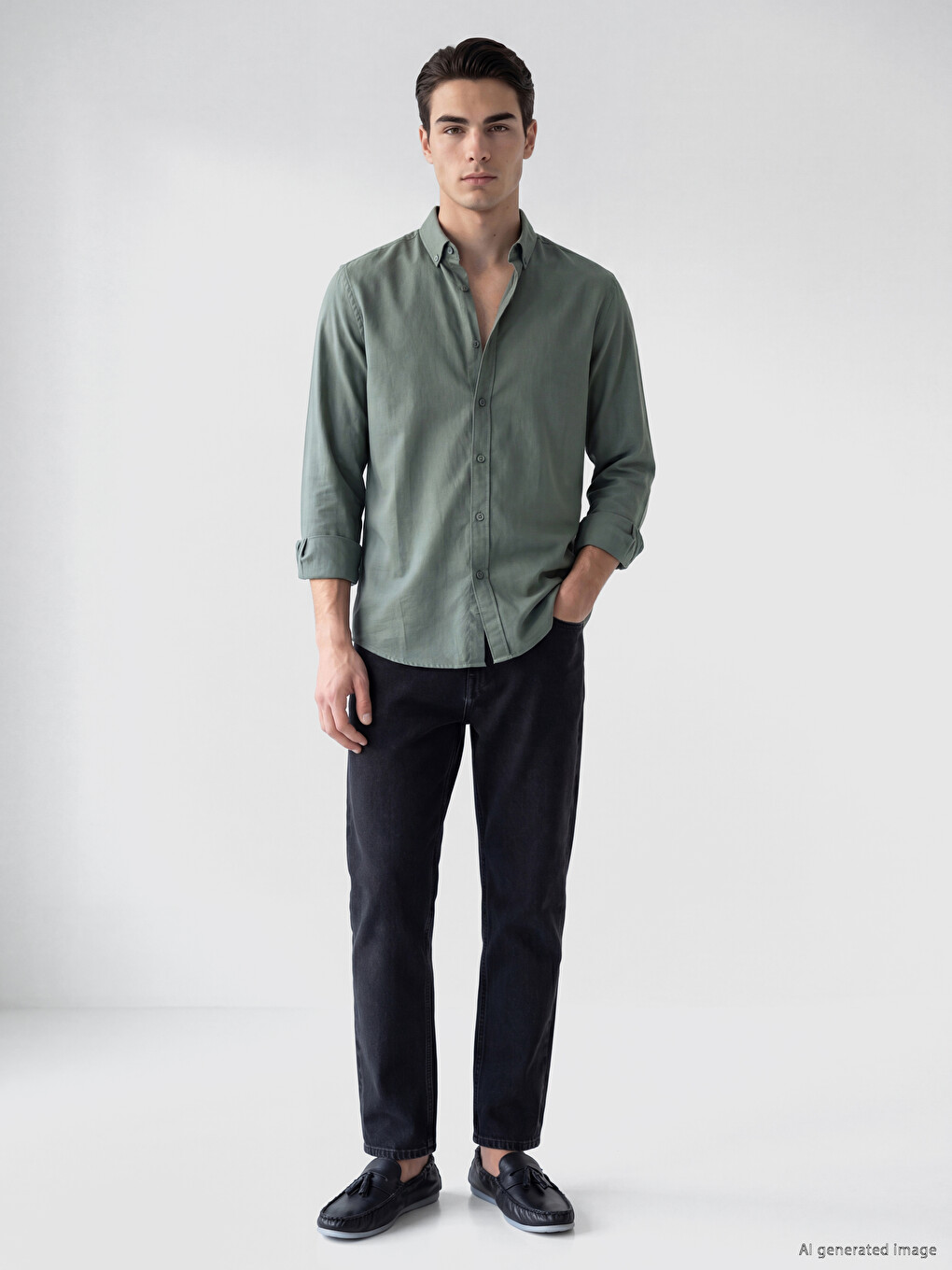 Slim Fit Oksford Muška Košulja-1