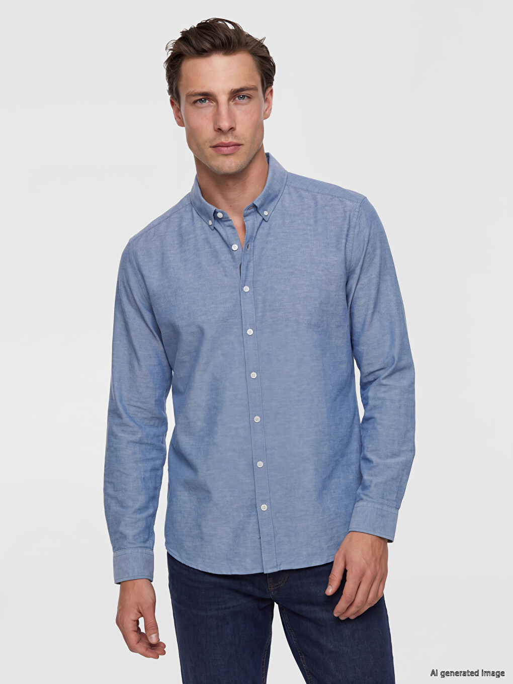 Petrol Slim Fit Oxford Erkek Gömlek