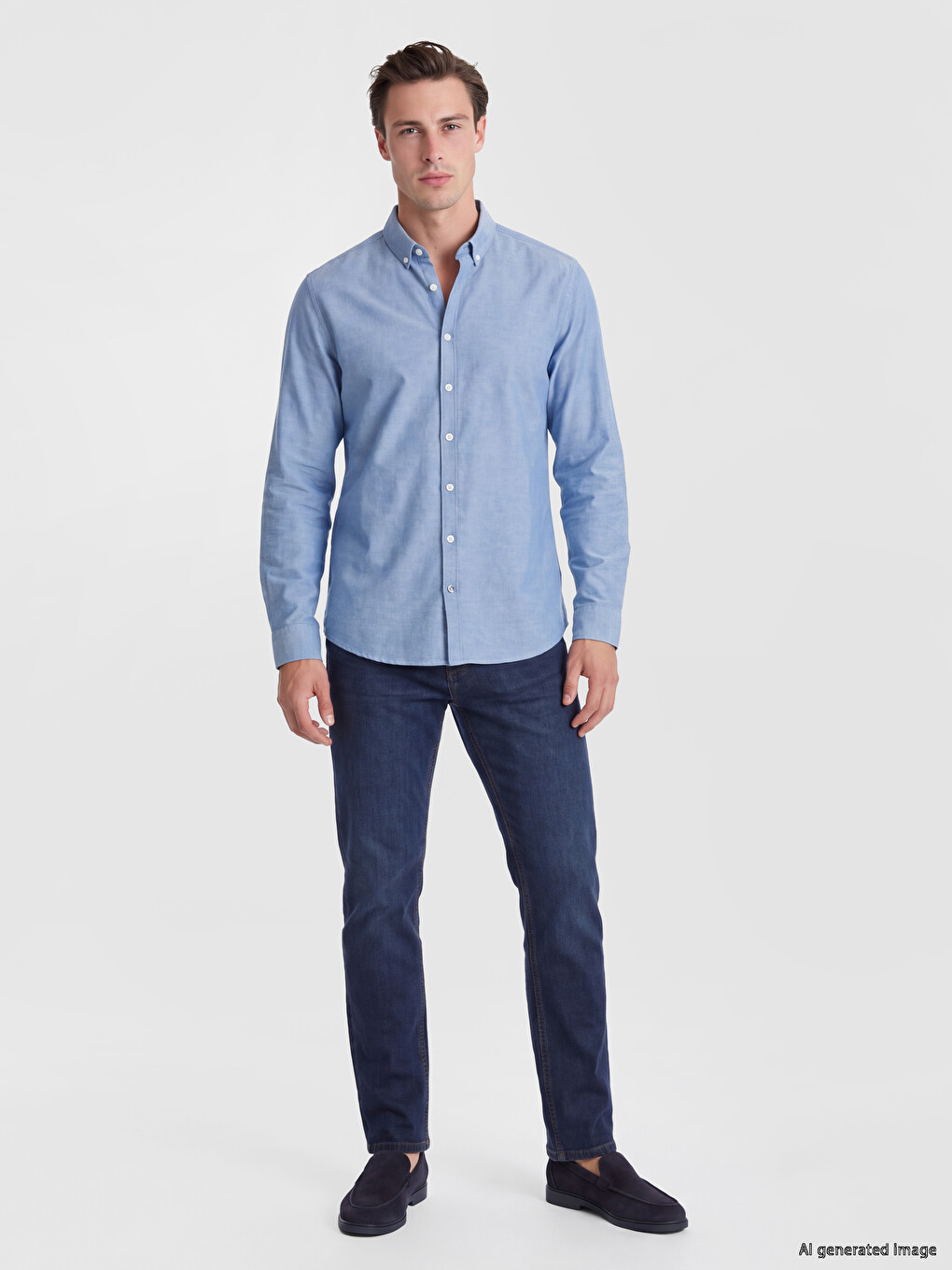 Petrol Slim Fit Oxford Erkek Gömlek-1