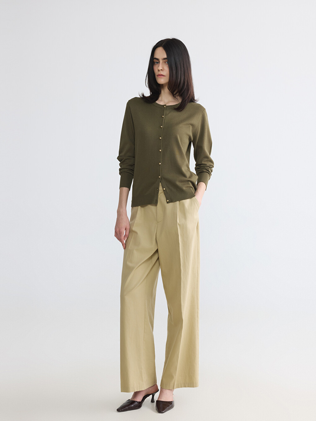 Женский Трикотажный Кардиган С Круглым Вырезом-1