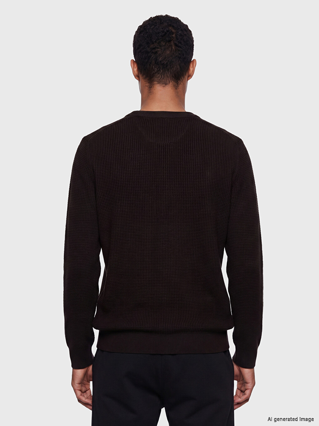 Kahverengi Standard Fit Bisiklet Yaka Erkek Triko Kazak-3