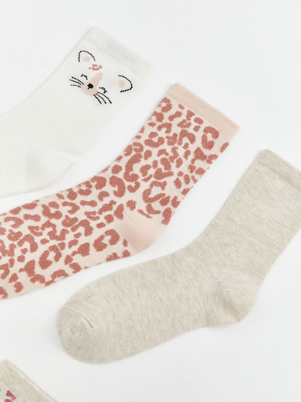Ekru Desenli Kız Çocuk Soket Çorap 5'li-1