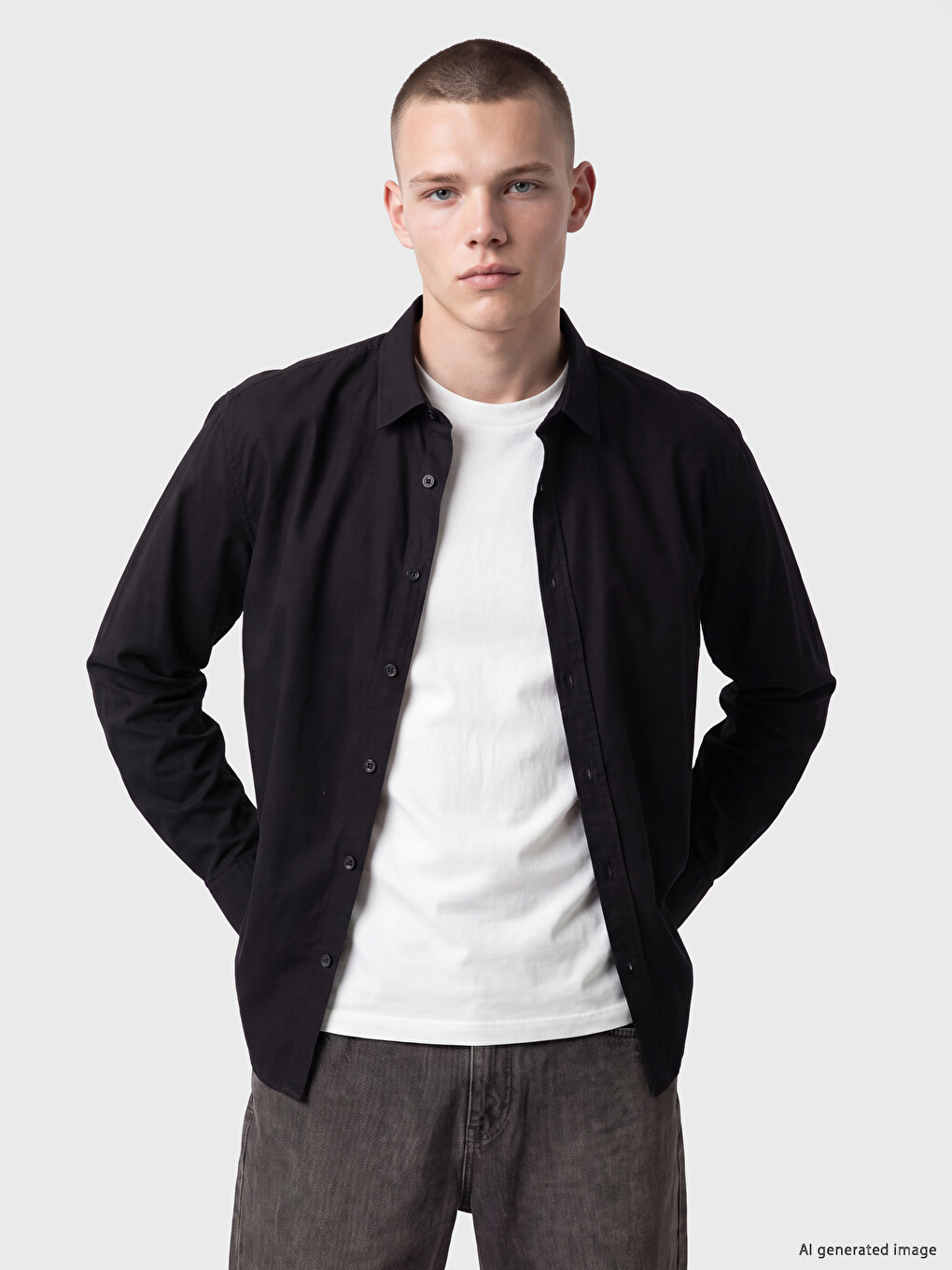 Siyah Relax Fit Gabardin Erkek Gömlek