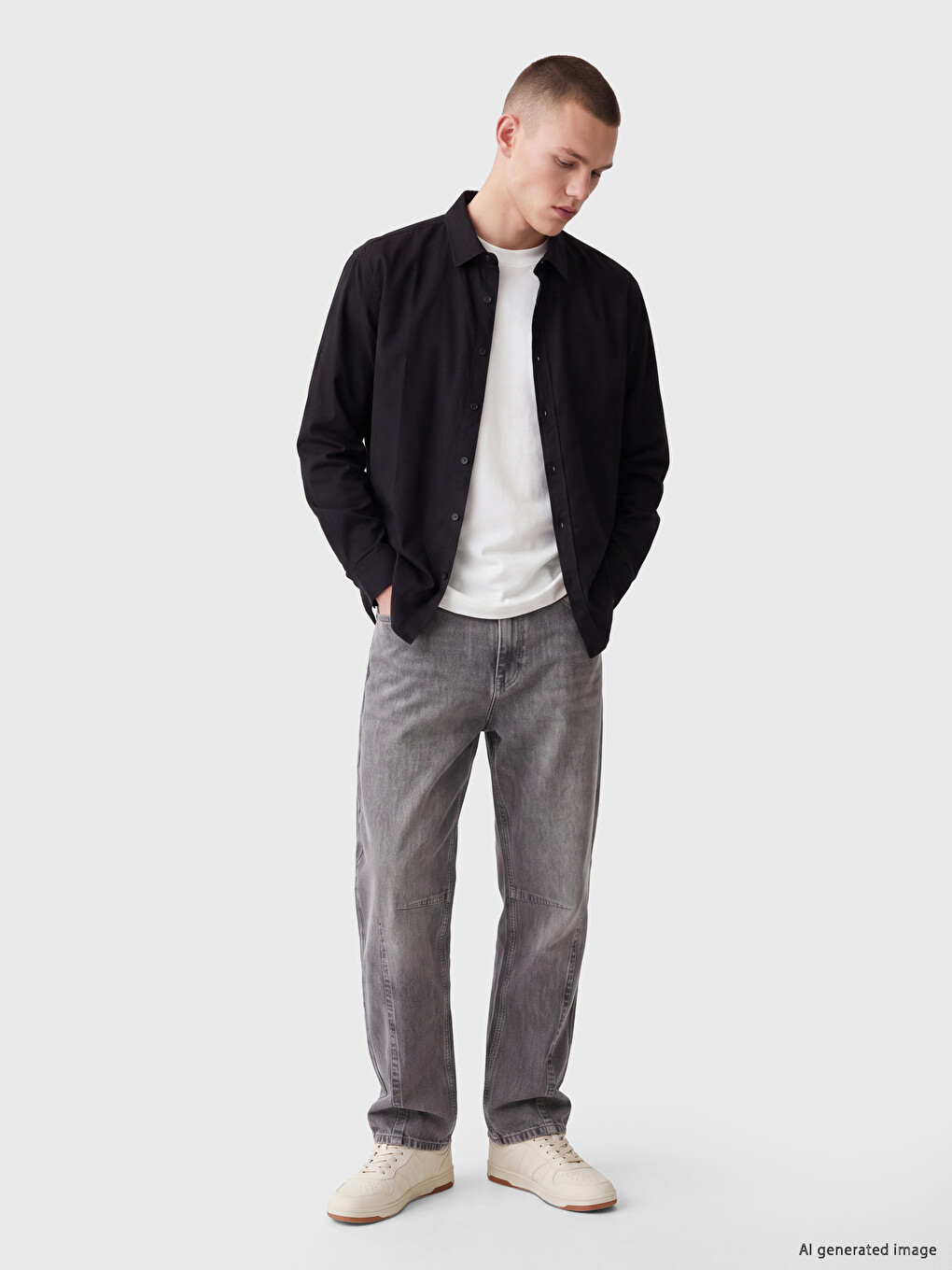 Siyah Relax Fit Gabardin Erkek Gömlek-1