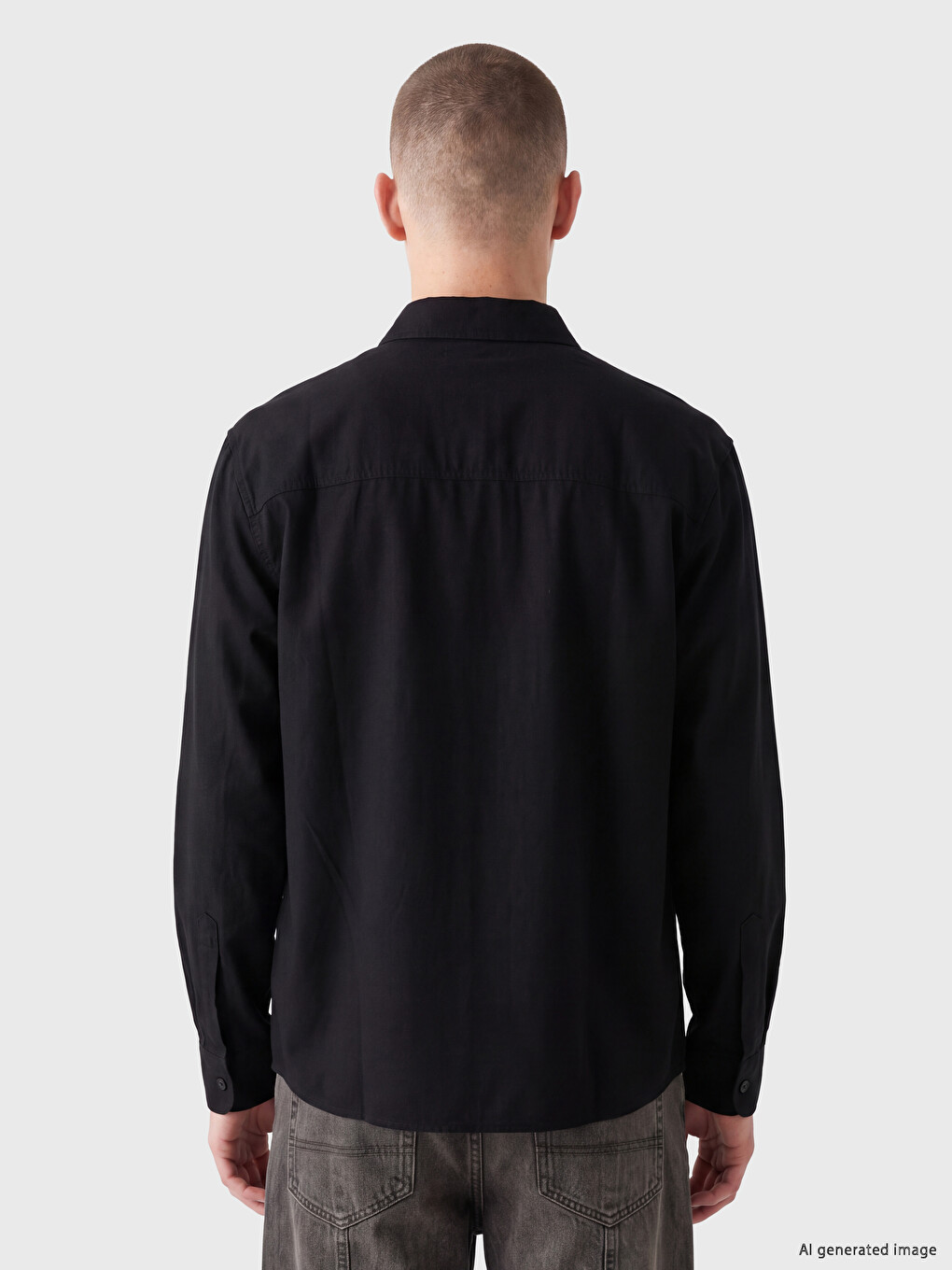 Siyah Relax Fit Gabardin Erkek Gömlek-3