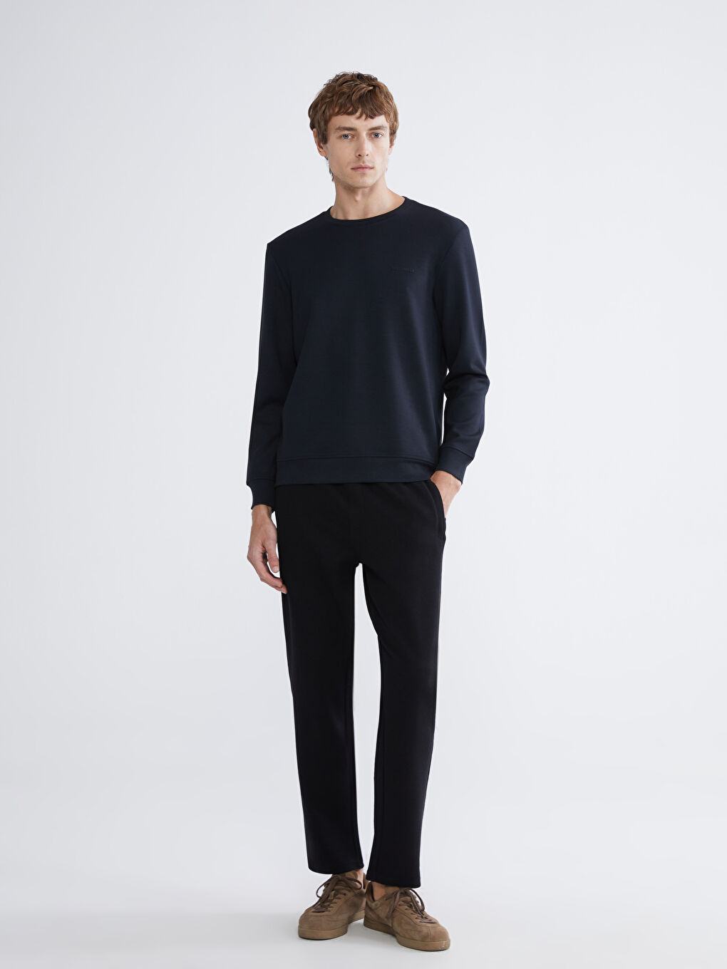 Siyah Biaiklet Yaka Erkek Sweatshirt-1