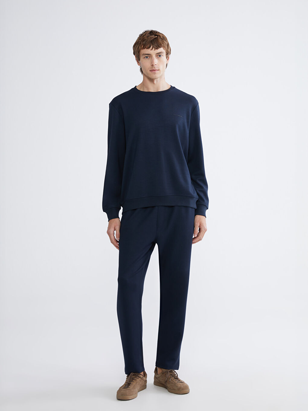 Lacivert Biaiklet Yaka Erkek Sweatshirt-1