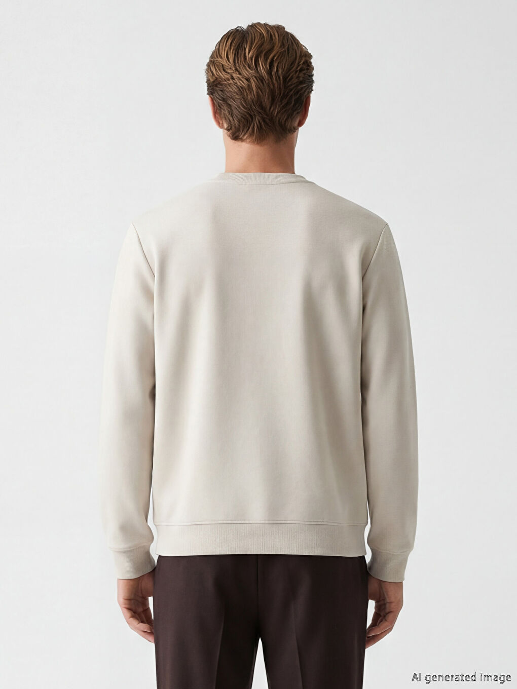 Bej Biaiklet Yaka Erkek Sweatshirt-2