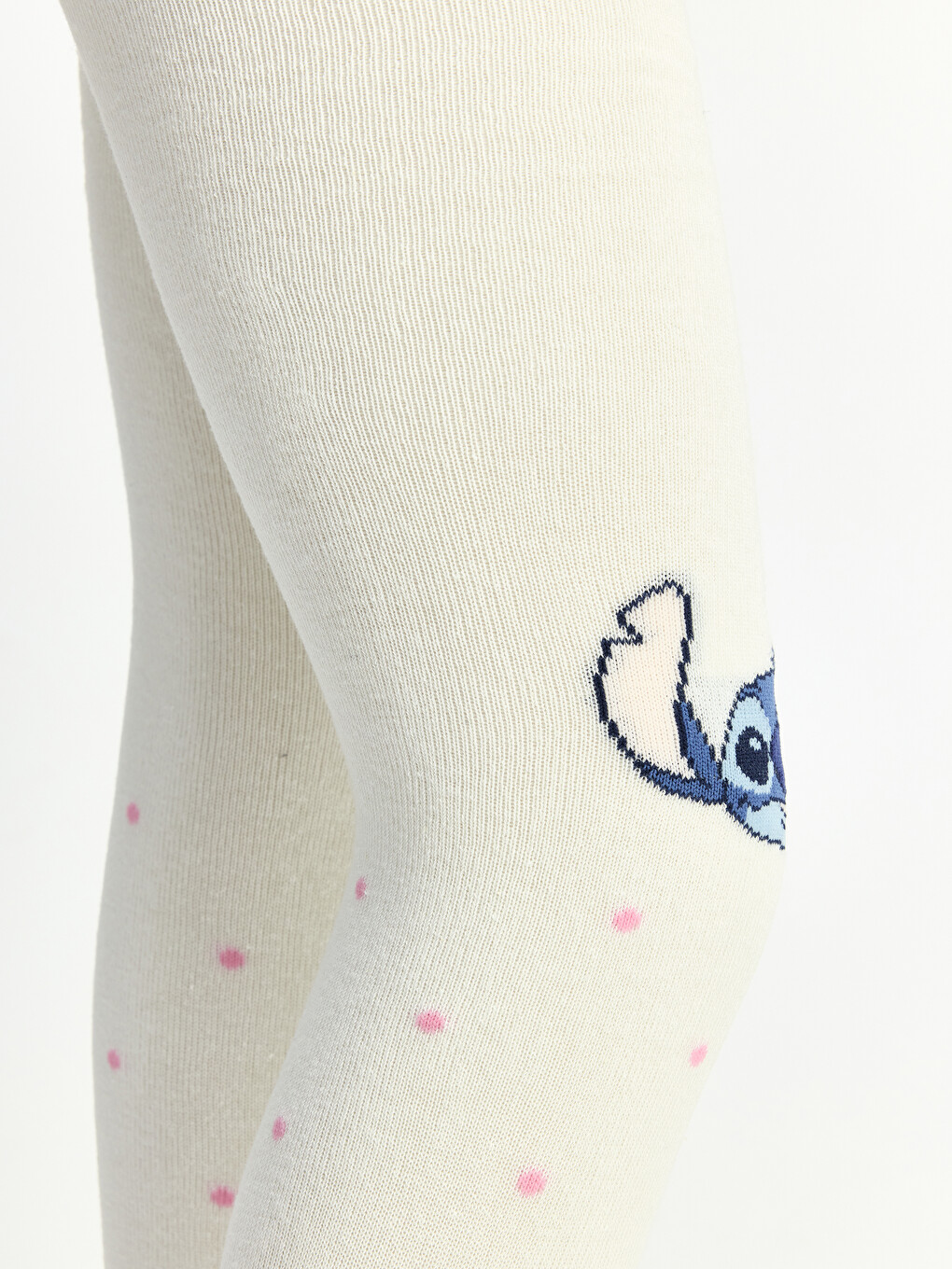 Ekru Stitch Ve Angel Desenli Kız Çocuk Külotlu Çorap-1