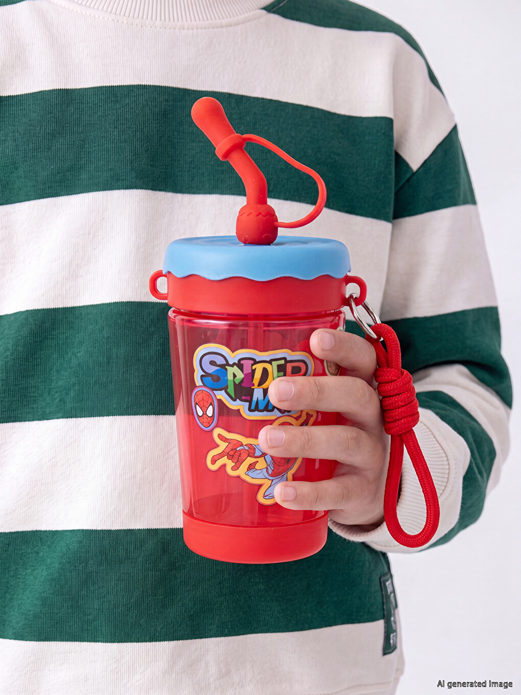 Spider-man Printed Kids Straw Water Bottle 500 Ml