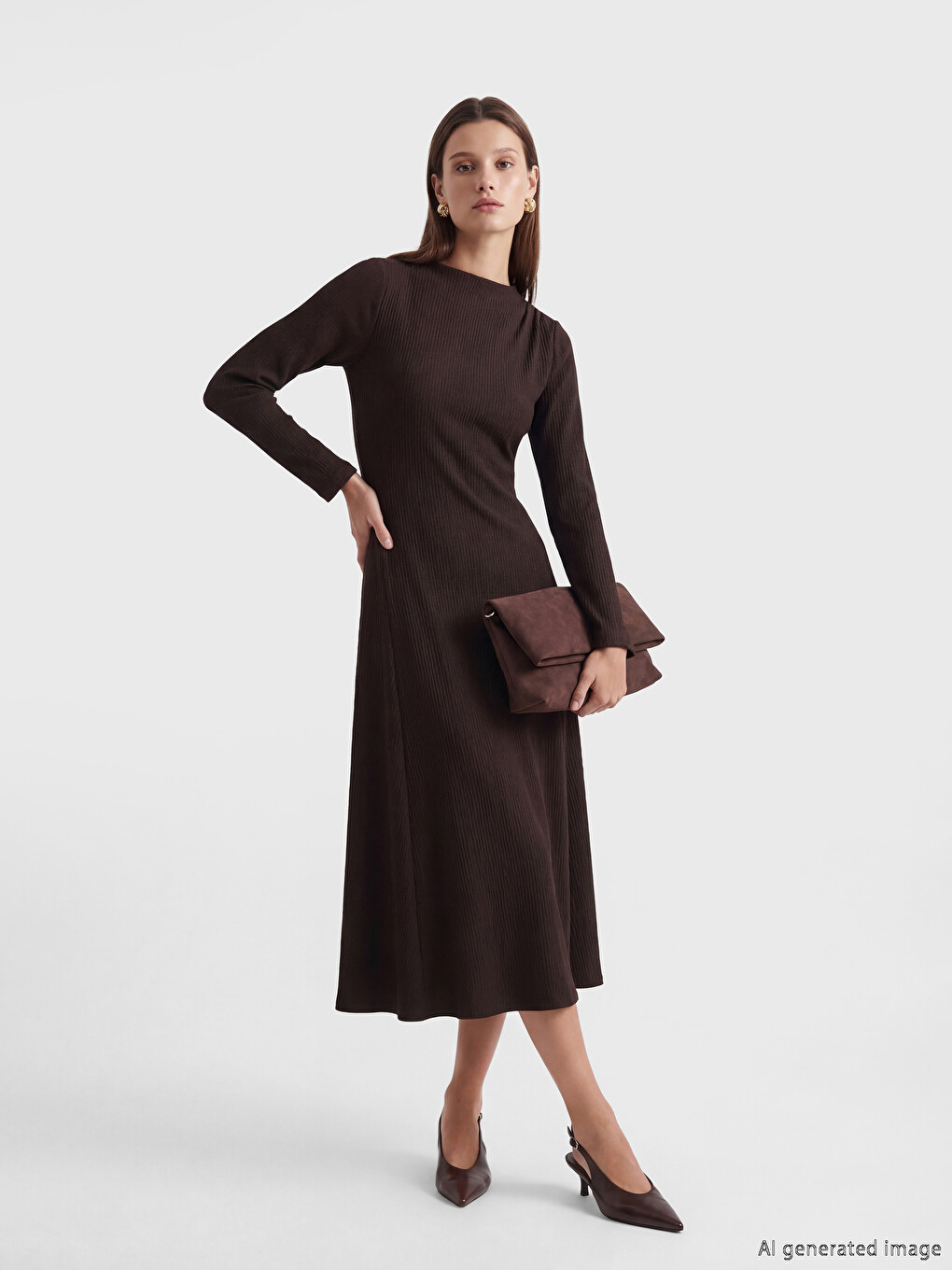 Women's Mock Neck Ribbed A-Line Dress