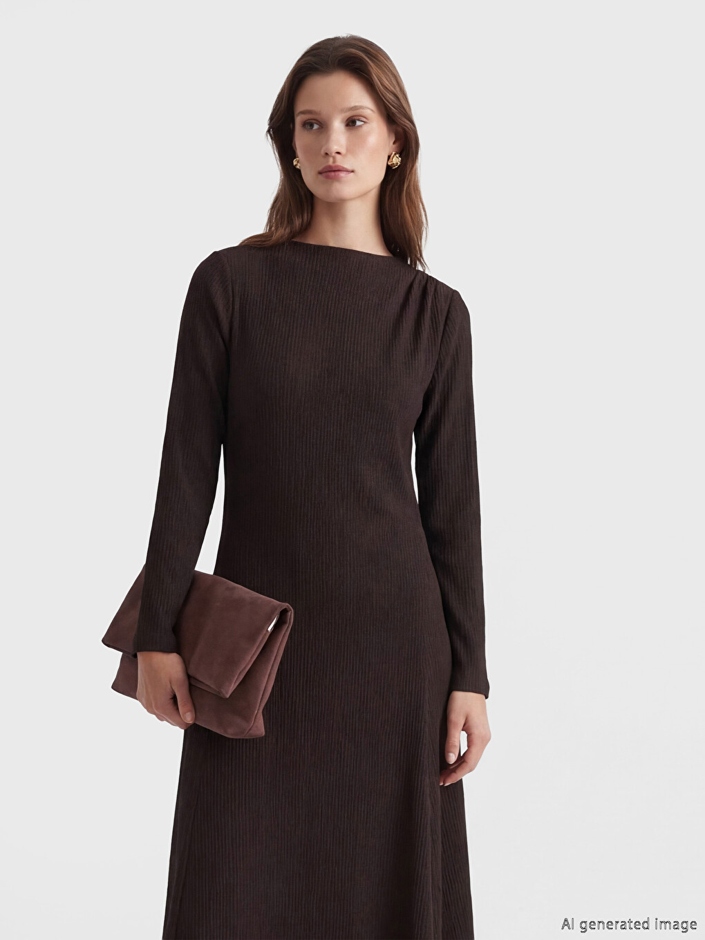 Women's Mock Neck Ribbed A-Line Dress-1