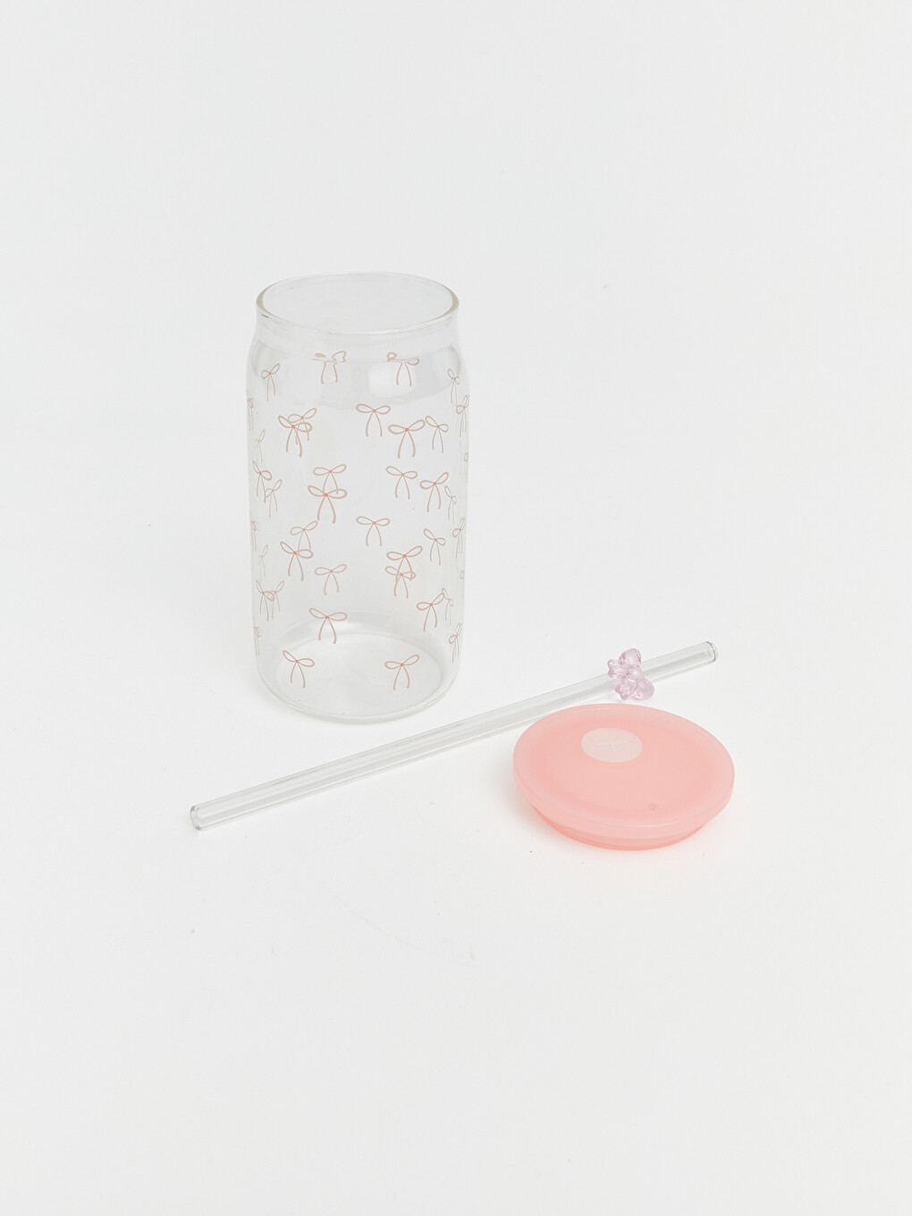 Pembe Fiyonk Desenli Cam Pipetli Bardak 480 ml-2