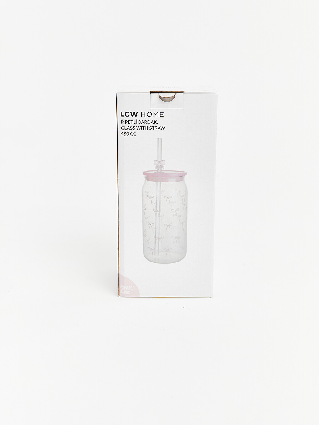 Pembe Fiyonk Desenli Cam Pipetli Bardak 480 ml-3