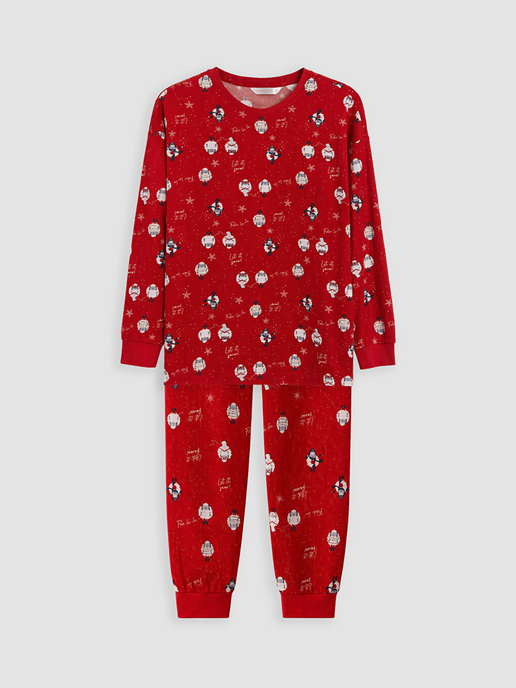 Kırmızı Yılbaşı Temalı Kadın Pijama Takım