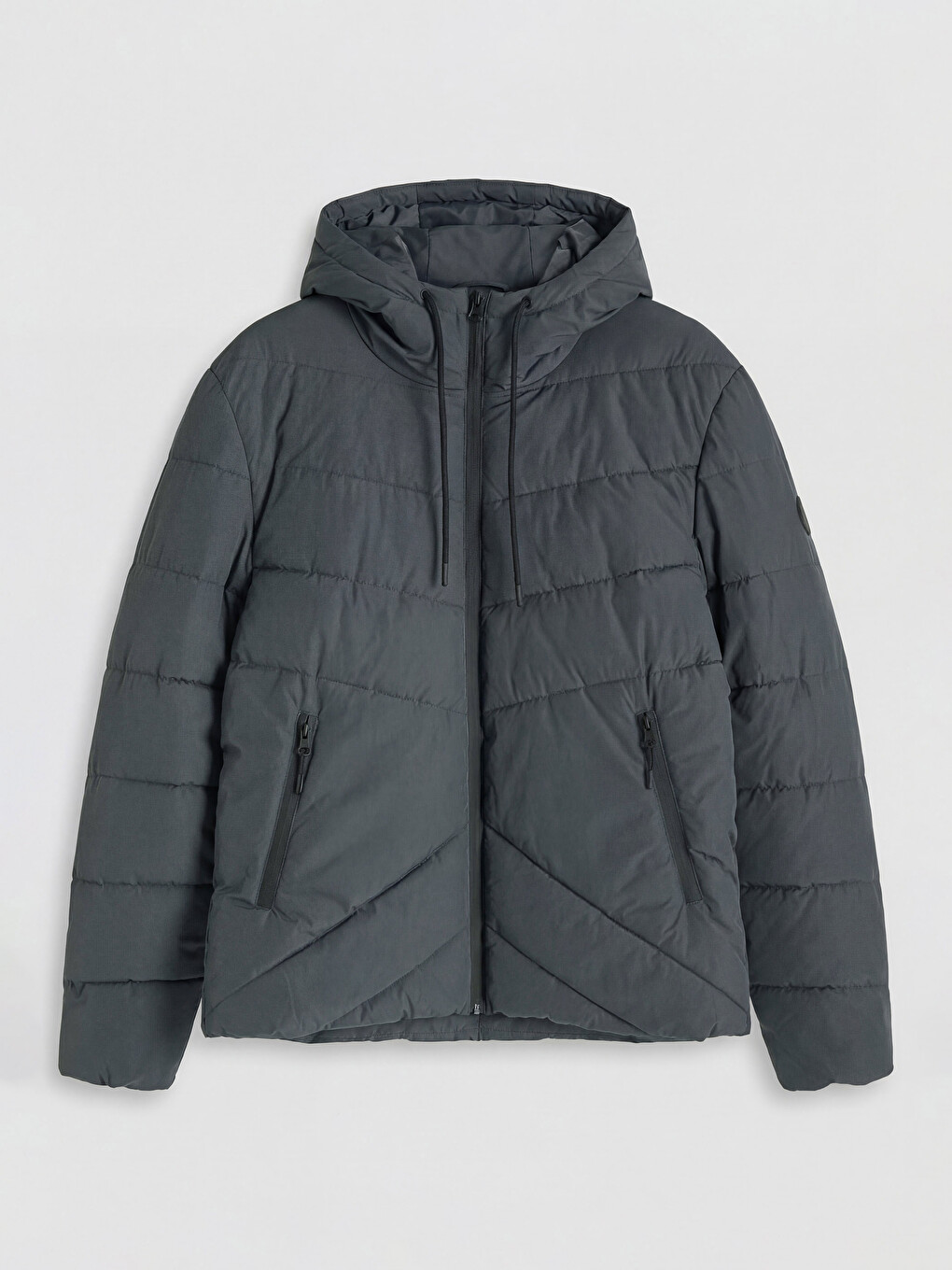 Antrasit Regular Fit Kapüşonlu Erkek Şişme Mont-5