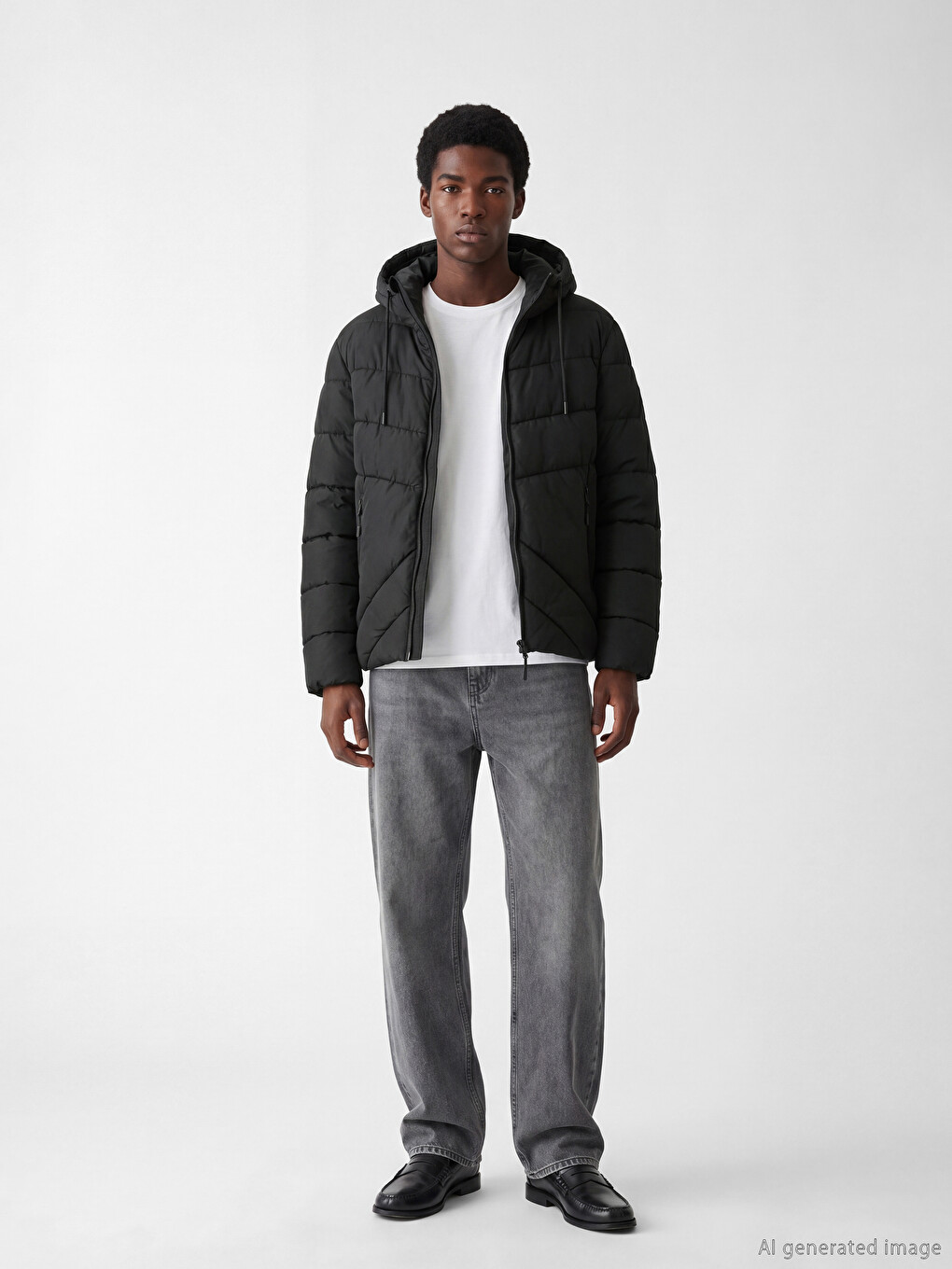 Siyah Regular Fit Kapüşonlu Erkek Şişme Mont-1