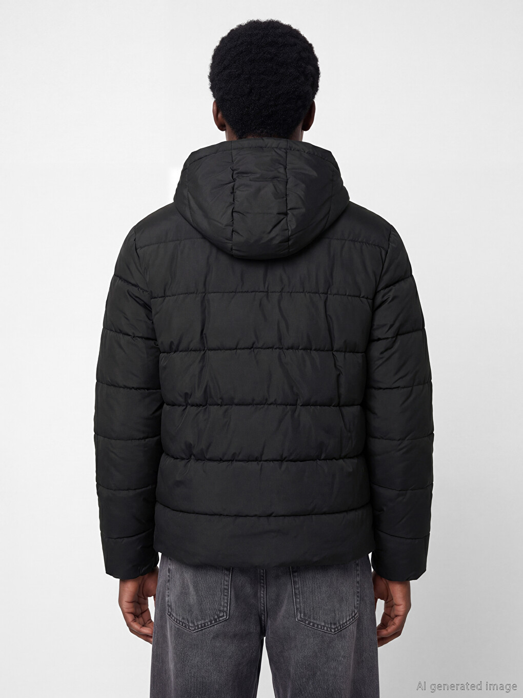 Siyah Regular Fit Kapüşonlu Erkek Şişme Mont-4