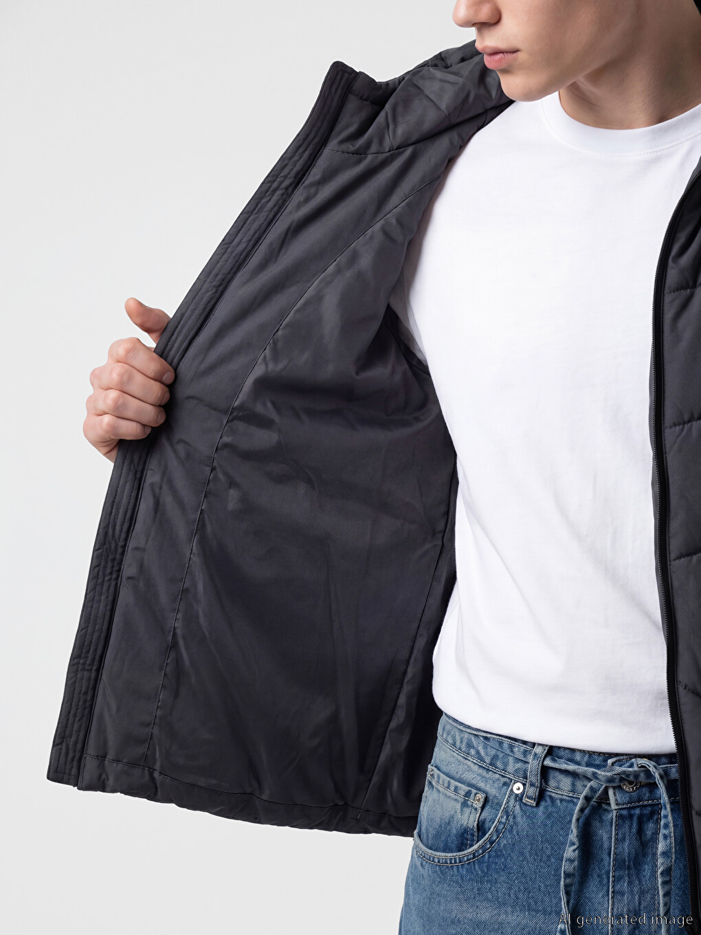Antrasit Regular Fit Kapüşonlu Erkek Şişme Mont-3