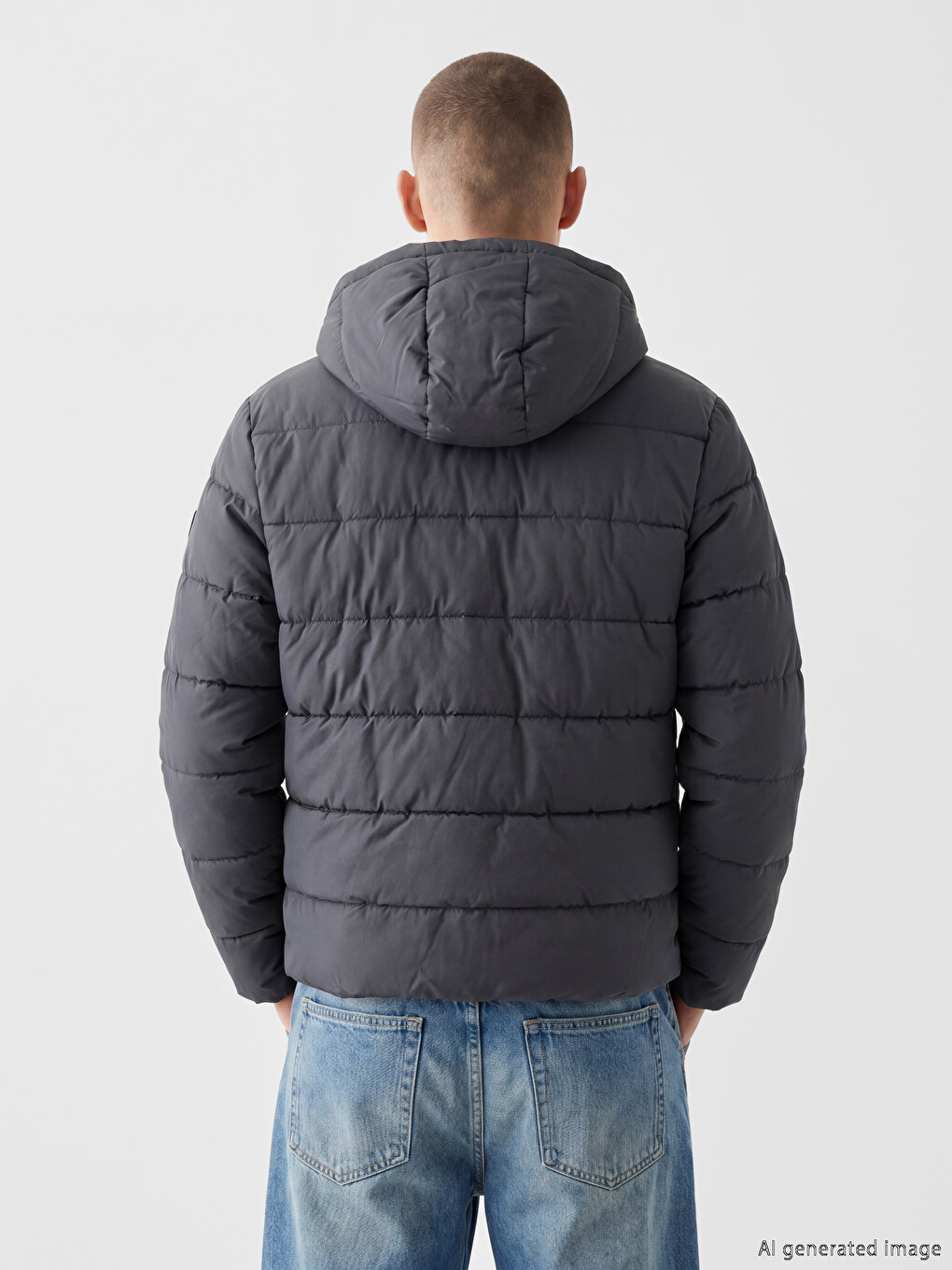 Antrasit Regular Fit Kapüşonlu Erkek Şişme Mont-4