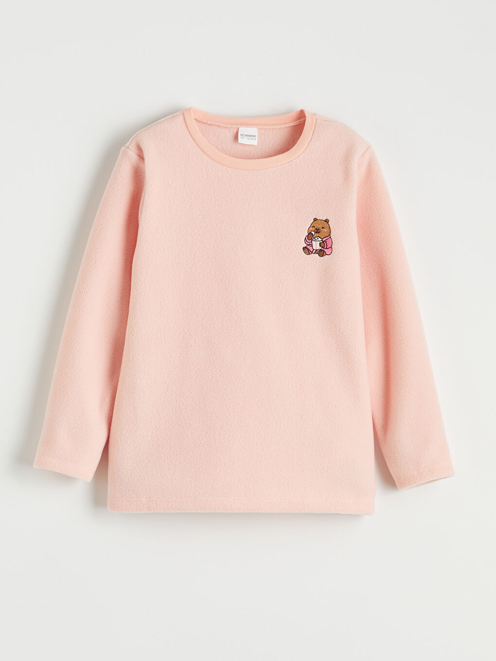 Pembe Bisiklet Yaka Nakışlı Kız Çocuk Polar Pijama Takım-1